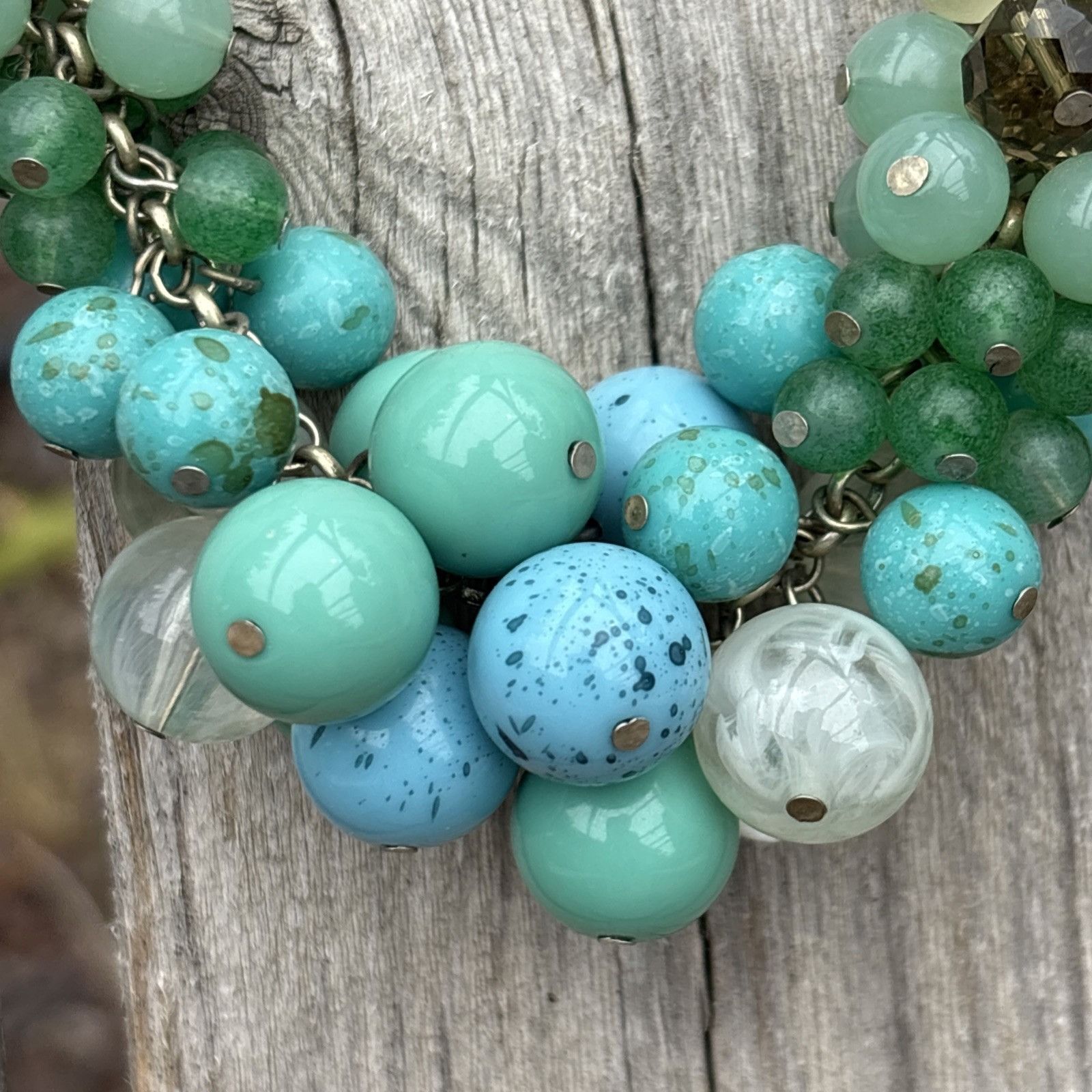 Vintage Lia Sophia Chunky Statement Necklace Faux Turquoise Jade Pea Size ONE SIZE - 3 Thumbnail