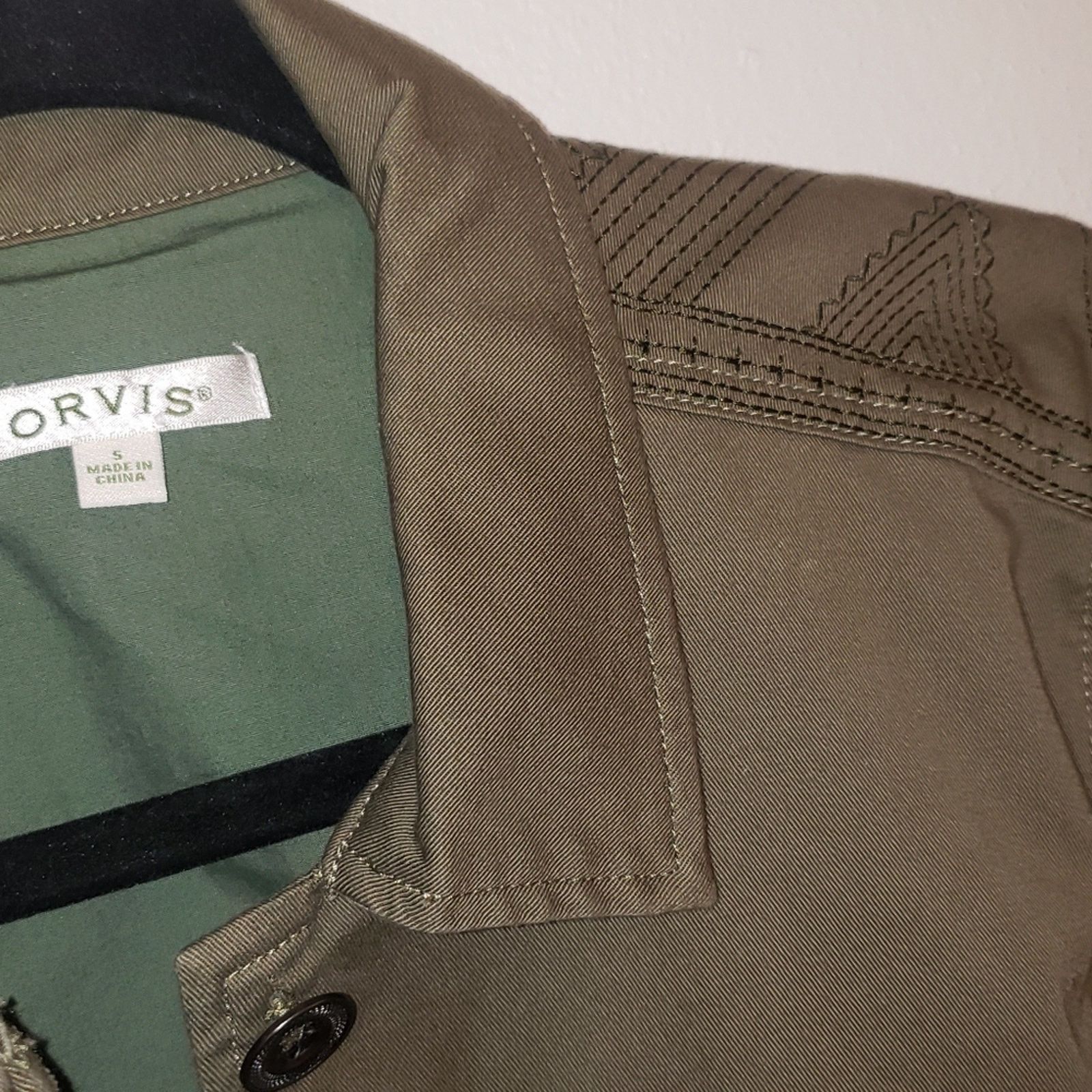 Orvis Orvis Drawstring waist Cotton Button Shacket Jacket Olive Sm Size S / US 4 / IT 40 - 2 Thumbnail
