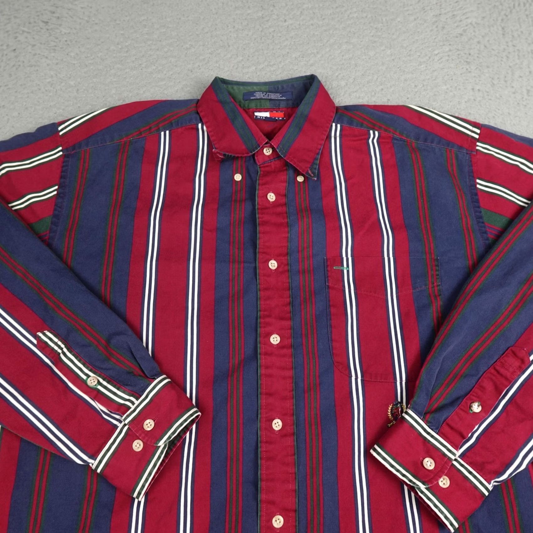 Tommy Hilfiger VINTAGE Tommy Hilfiger Shirt Mens L Stripe Button-Down Long Sleeve Crest 90s Retro Size US L / EU 52-54 / 3 - 3 Thumbnail