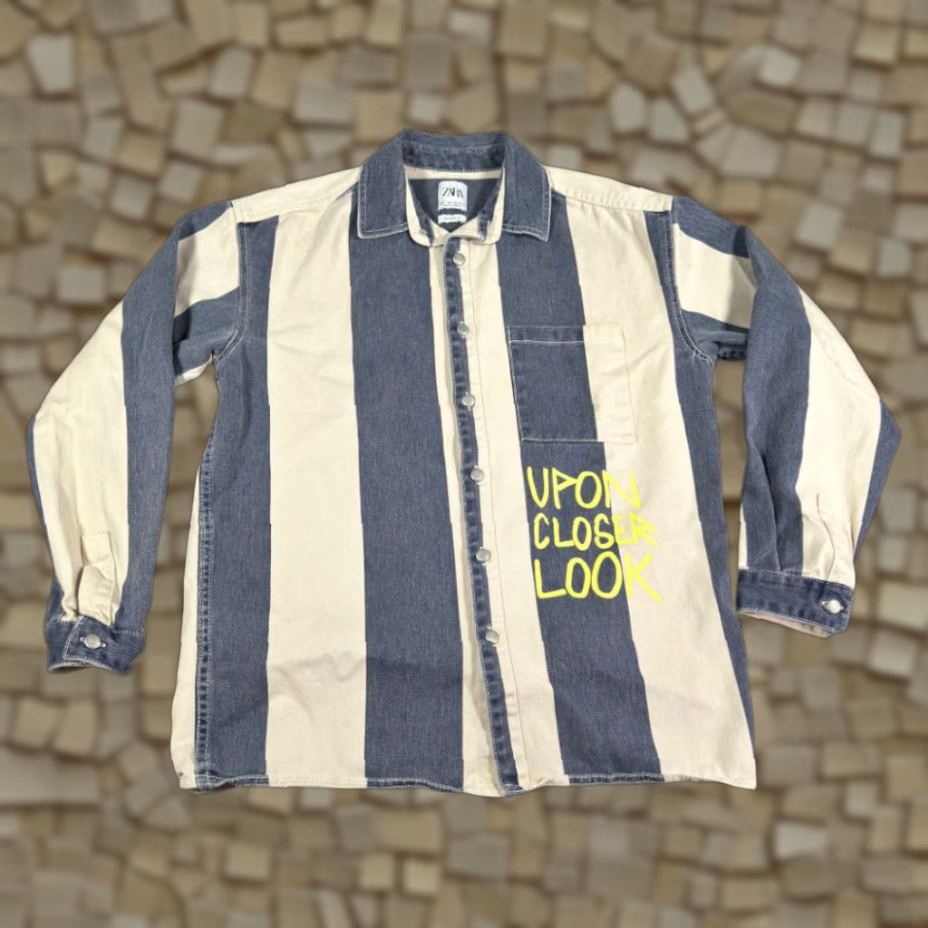 Zara Zara Shirt Adult SMALL Blue White Striped Denim Jean Graffiti Dance Days Away Size US S / EU 44-46 / 1 - 1 Thumbnail