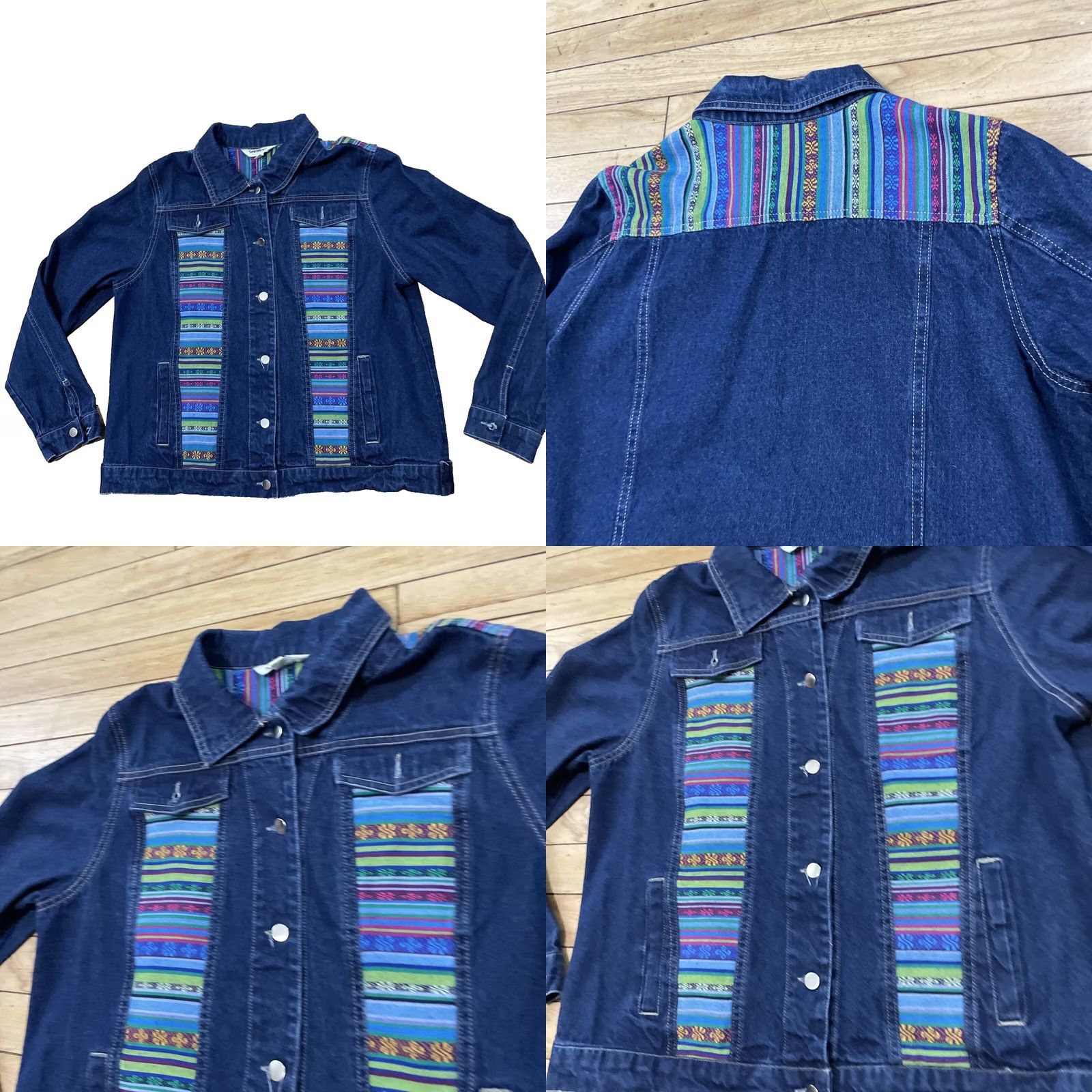 Rainbow Tantrums Jean Jacket Women M Blue Denim Floral Boho Western Tribal Aztec Shirt Mens Size 32" / US 10 / IT 46 - 9 Thumbnail