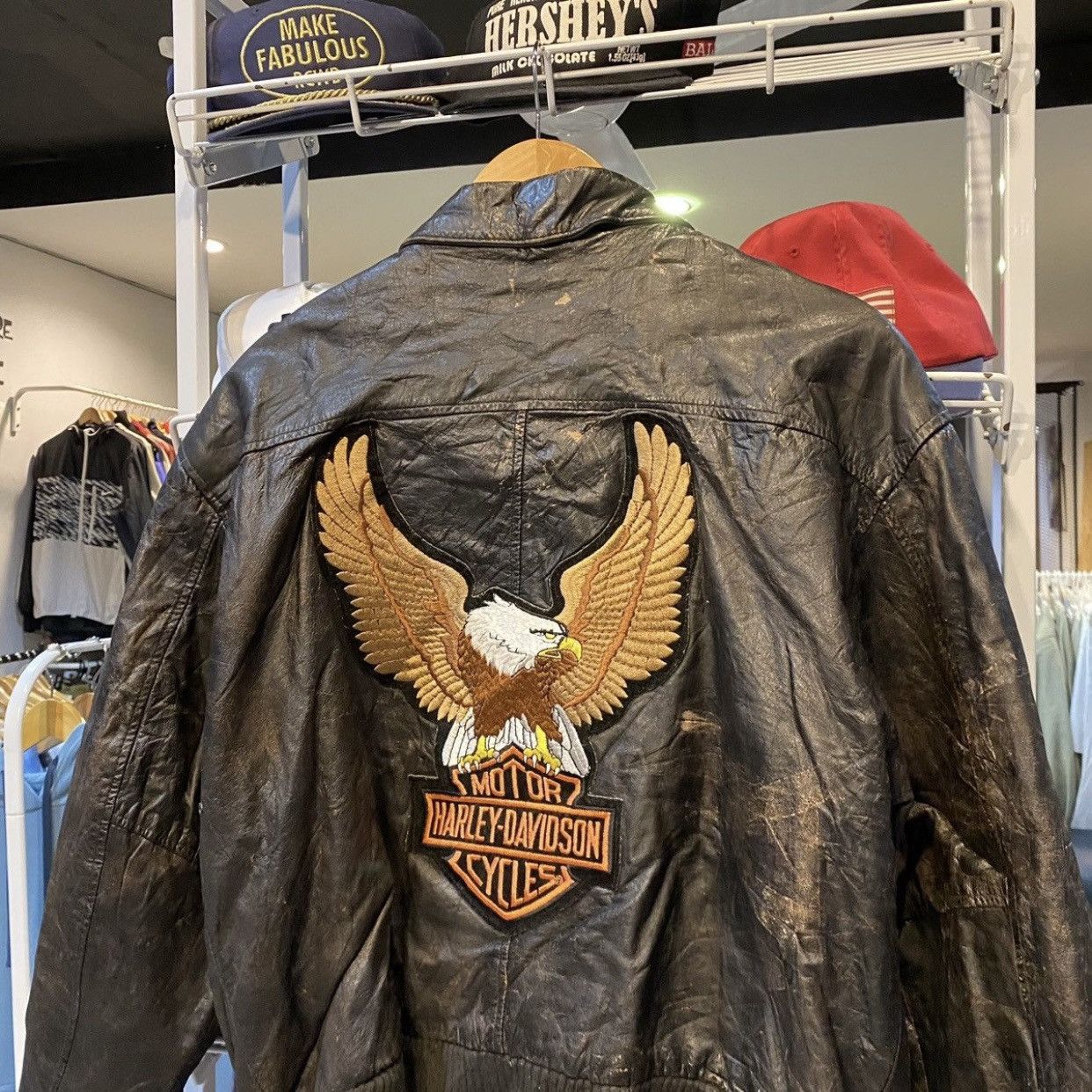 Harley Davidson RareVINTAGE Harley Davidson Distressed Bomber Leather Jacket Size US M / EU 48-50 / 2 - 4 Thumbnail