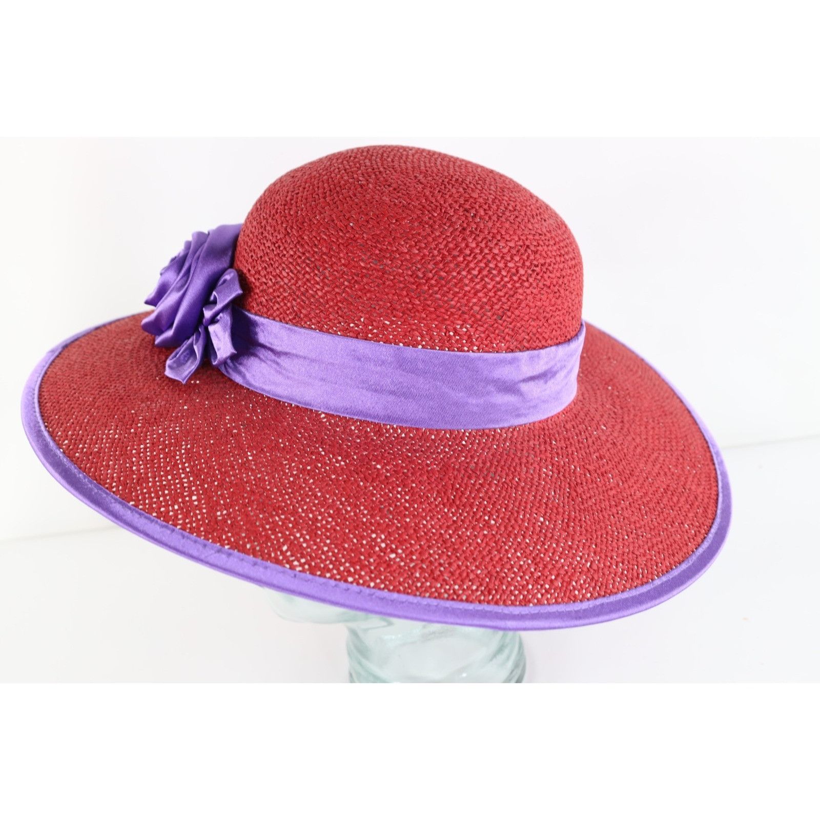 Vintage Vintage 90s Streetwear Satin Rose Flower Wide Brim Straw Hat Size ONE SIZE - 3 Thumbnail