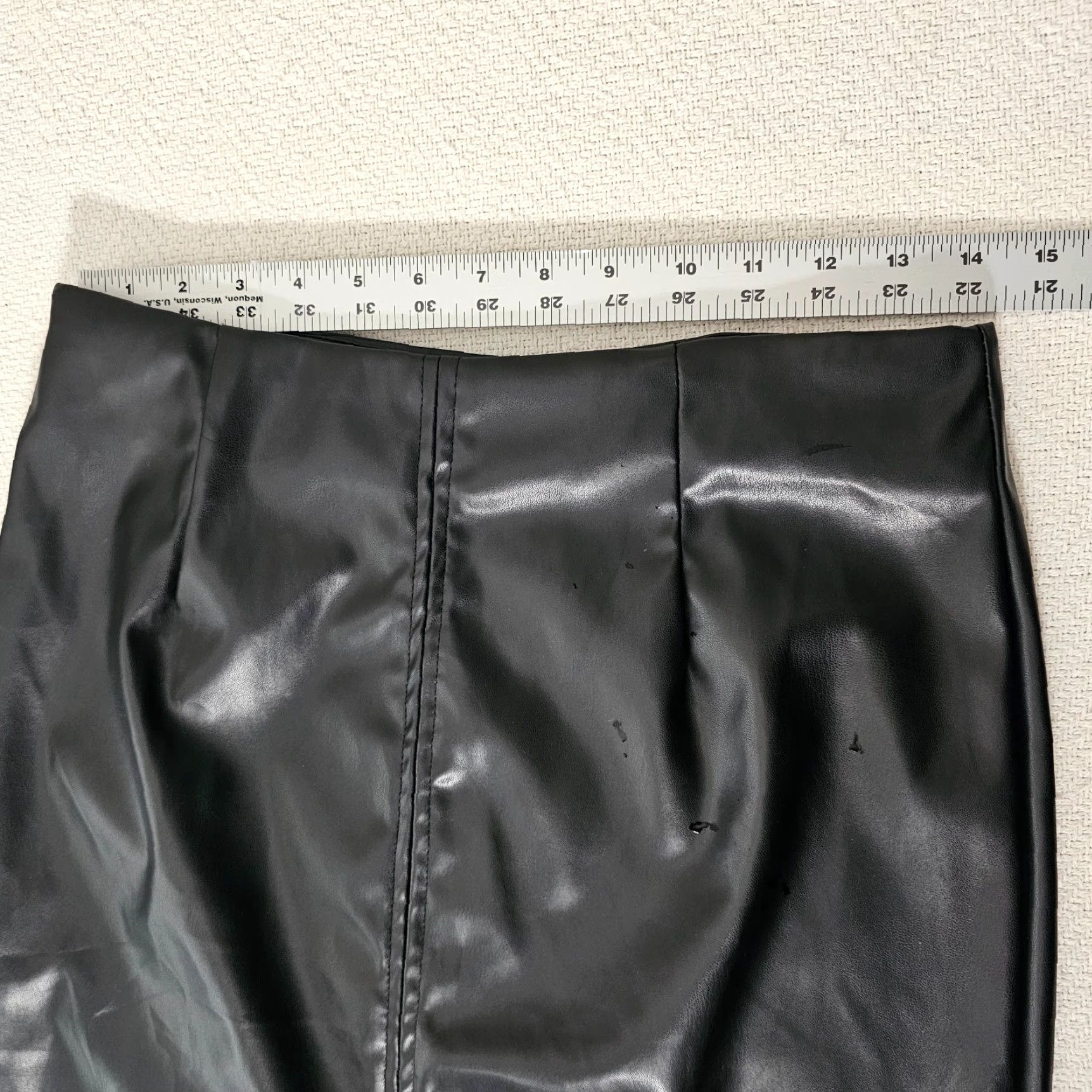 Vintage RANLEGE Skirt Women Size M Black Faux Leather Side Zipper Split Bottom Size 32" / US 10 / IT 46 - 5 Thumbnail