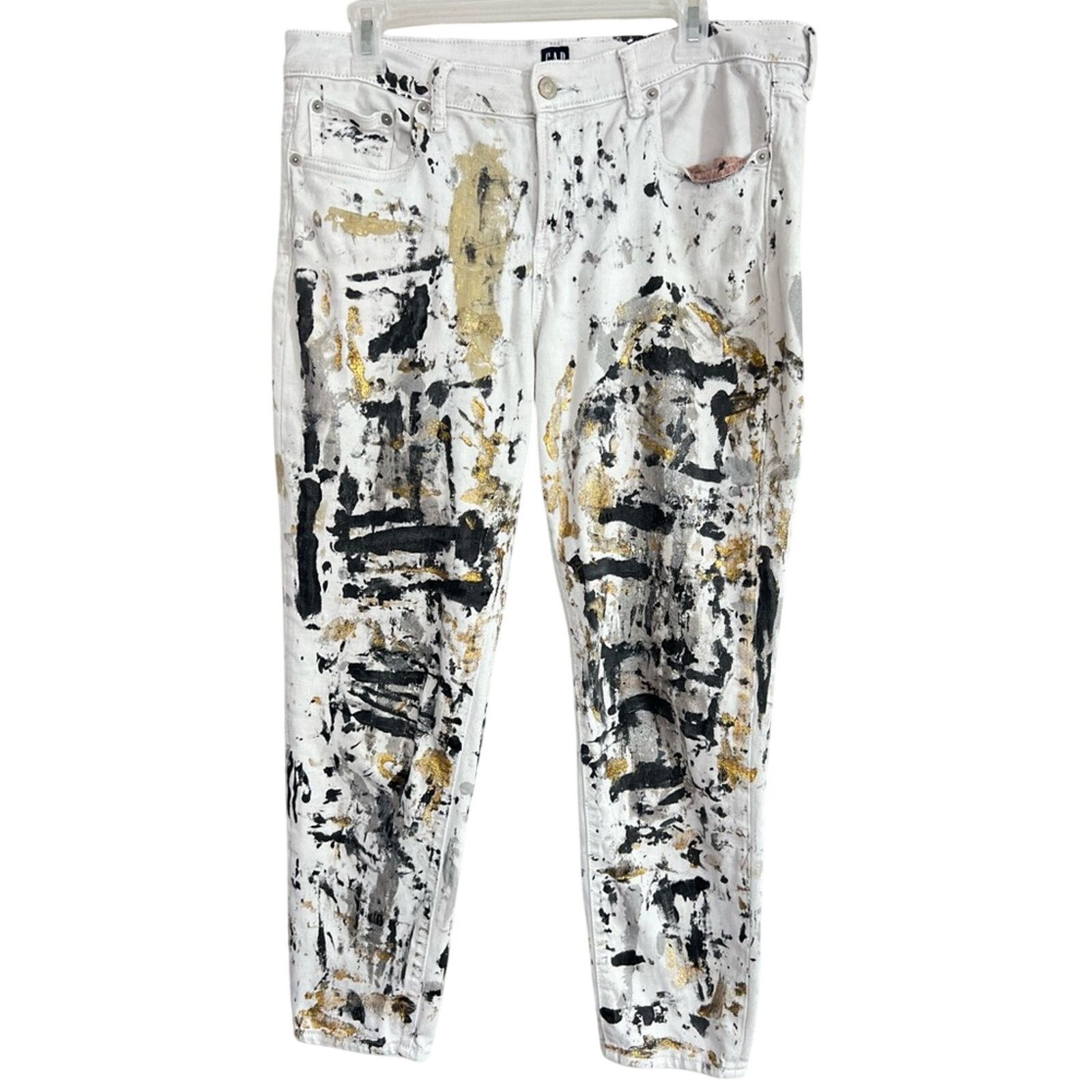 Gap Men’s Gap White Denim Jeans abstract paint splatter 31x26 Size US 31 - 1 Thumbnail