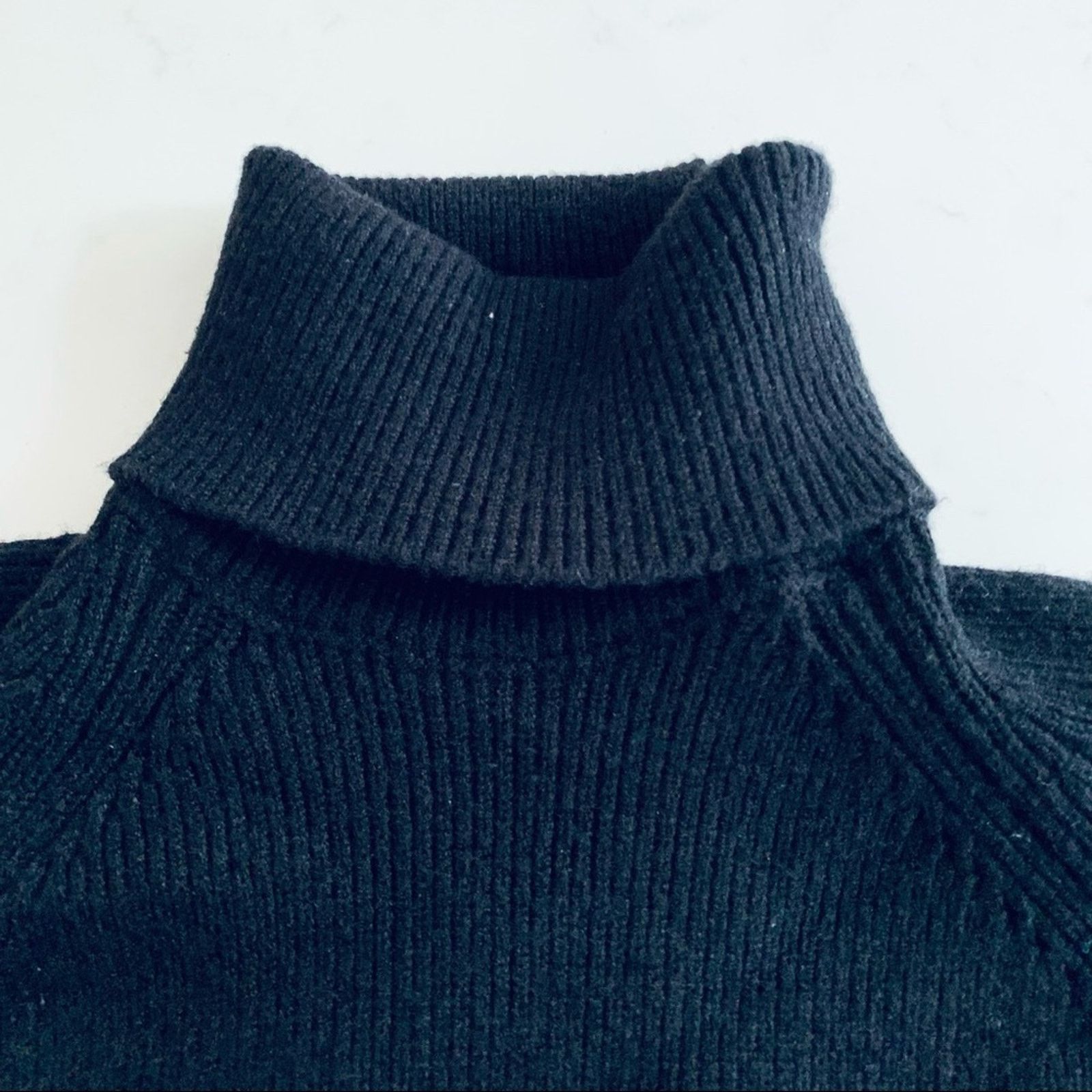 Zara ZARA Black Ribbed Turtleneck Sweater with Tie Sleeves Size S / US 4 / IT 40 - 6 Thumbnail