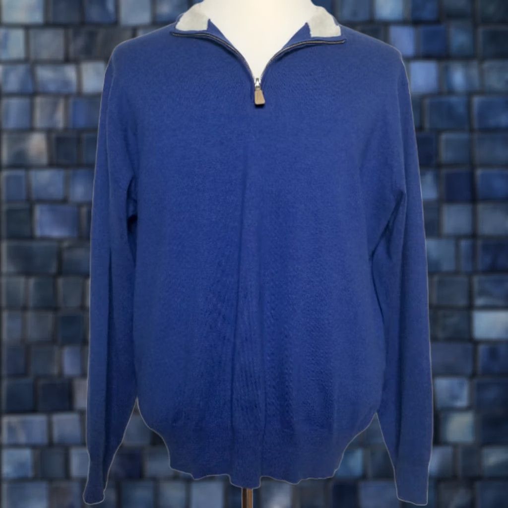Peter Millar Peter Millar Mens XL Sweater 1/4 Zip Pullover Blue Long Sleeve Mock Neck Knit Cotton Blend Solid Pullover Mens XL Blue 1/4 Zip Mock Neck Size US XL / EU 56 / 4 - 1 Thumbnail