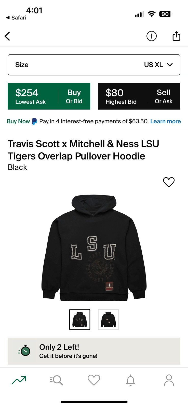 Image of Mitchell Ness x Travis Scott Mitchell & Ness Lsu Tigers Hoodie in Black, Men's (Size XL)