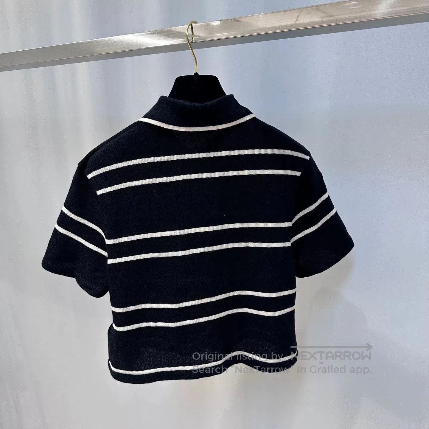 Saint Laurent Paris Saint Laurent Striped Cropped Polo Shirt. Size M / US 6-8 / IT 42-44 - 2 Thumbnail