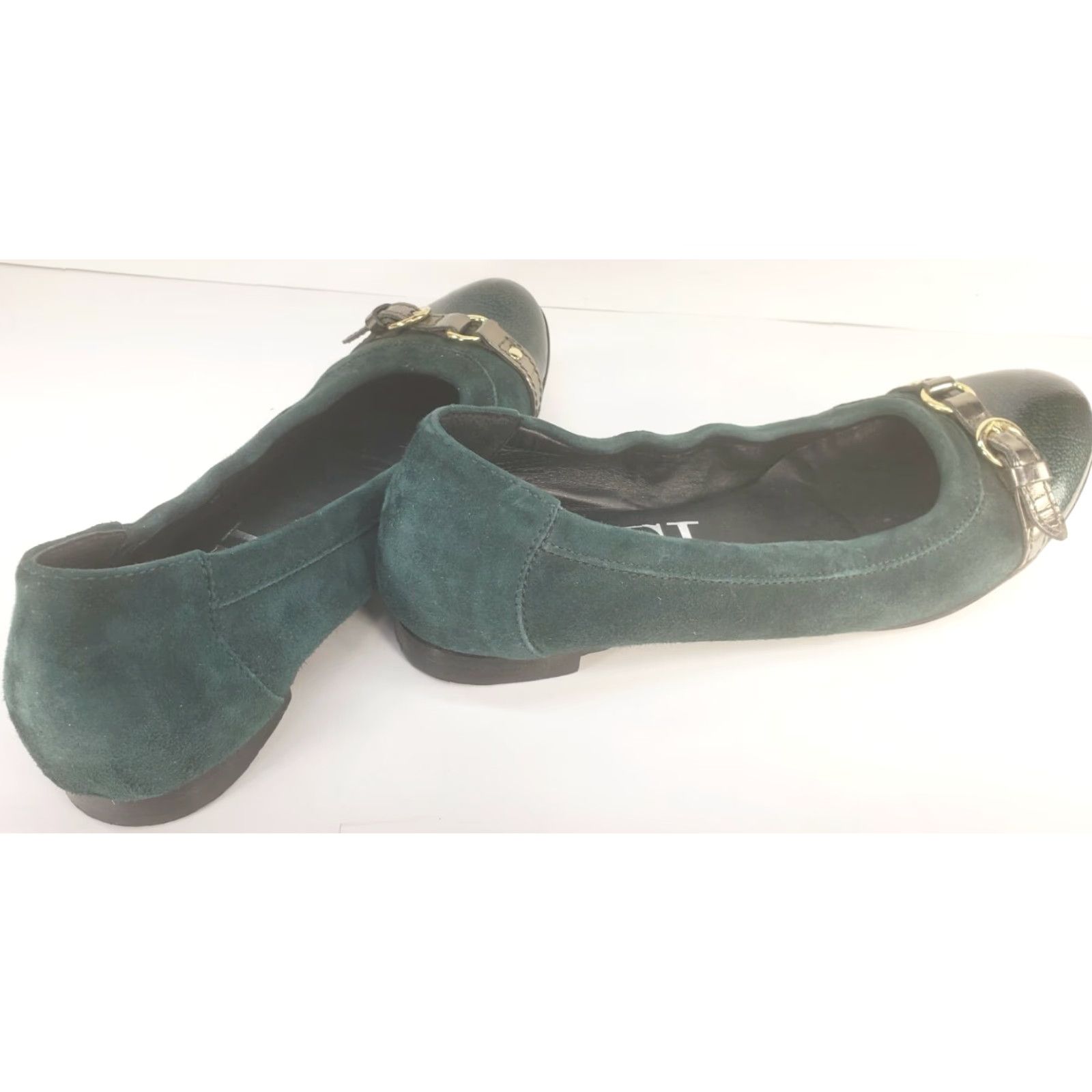 AGL AGL Green Suede Leather Cap Toe Flats Women's 6.5M 37.5EU Casual Formal Slip On Cap Toe Buckle Leather Lining Size ONE SIZE - 4 Thumbnail