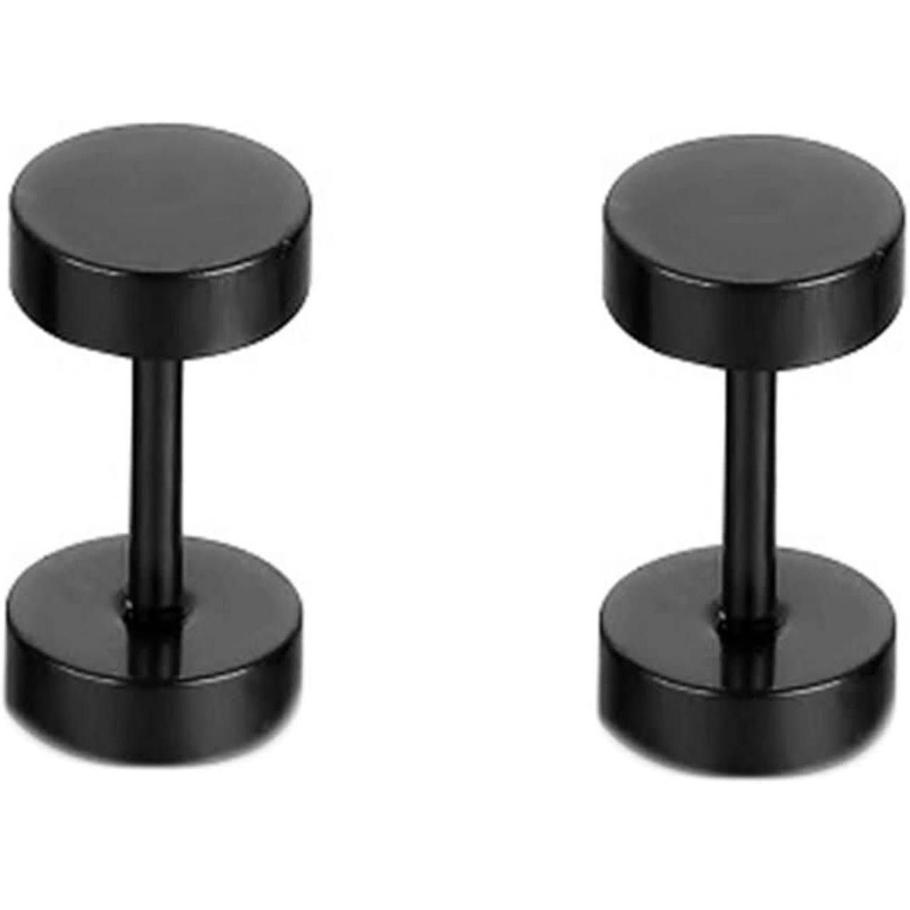 Jewelry Black Flat Round Plugs Stud Earrings - ERG Size ONE SIZE - 5 Thumbnail