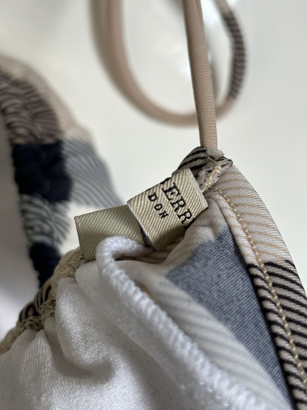 Burberry RARE Nova Check Swimsuit Stripe Trim Triangle Bikini Top Bra Size ONE SIZE - 13 Thumbnail