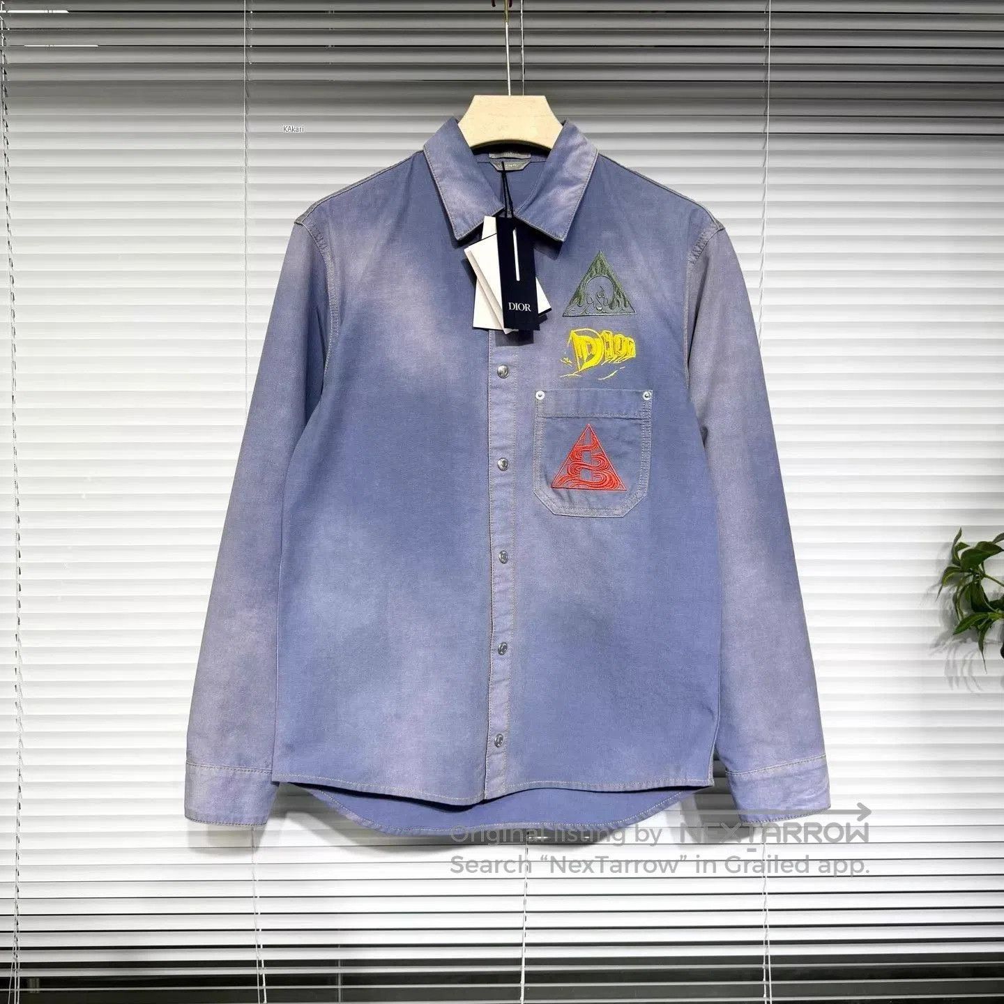 Dior Blue Embroidered Long Sleeve Button. Size US M / EU 48-50 / 2 - 1 Thumbnail