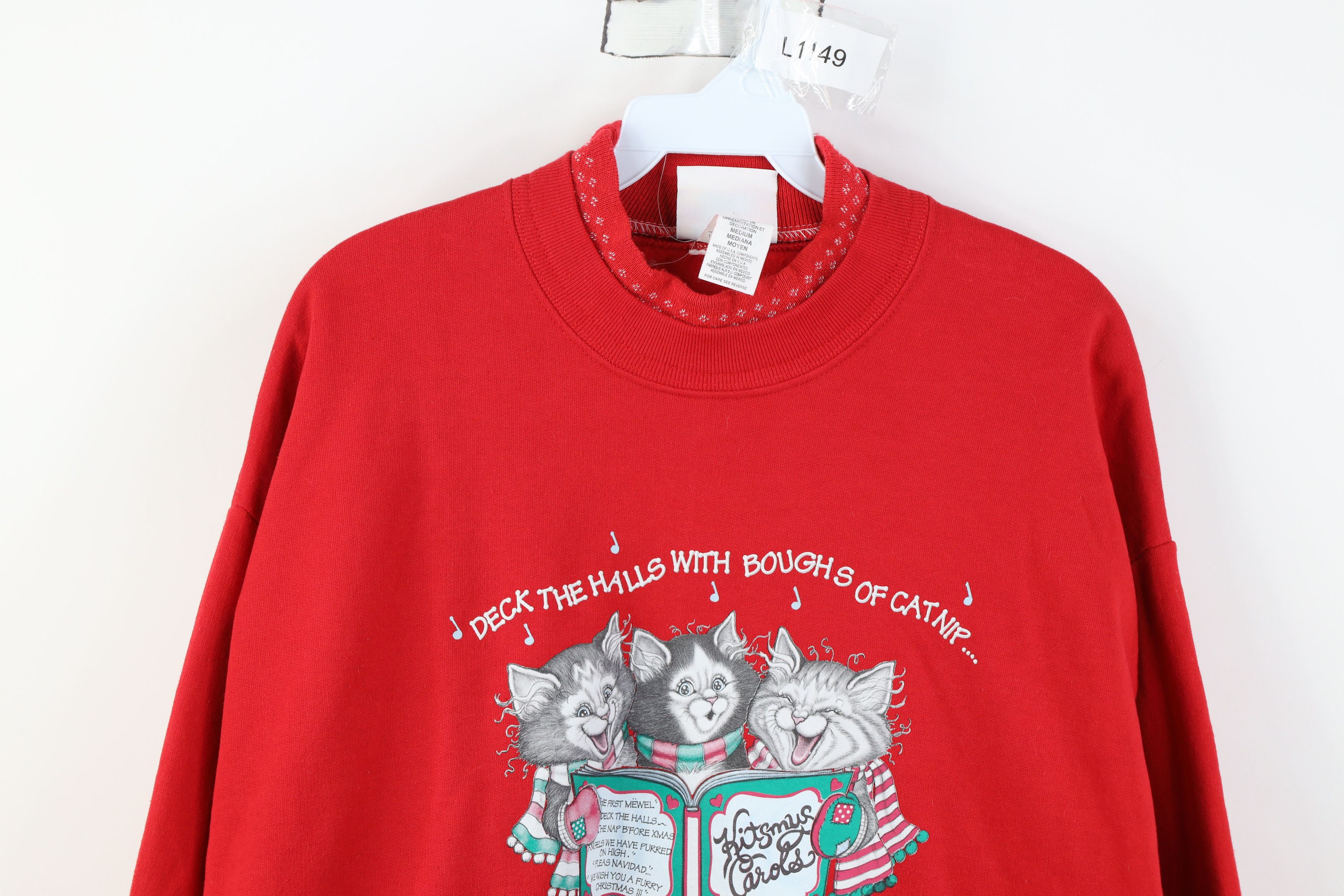 Vintage Vintage 90s Christmas Deck The Halls with Cat Sweatshirt Size M / US 6-8 / IT 42-44 - 2 Thumbnail