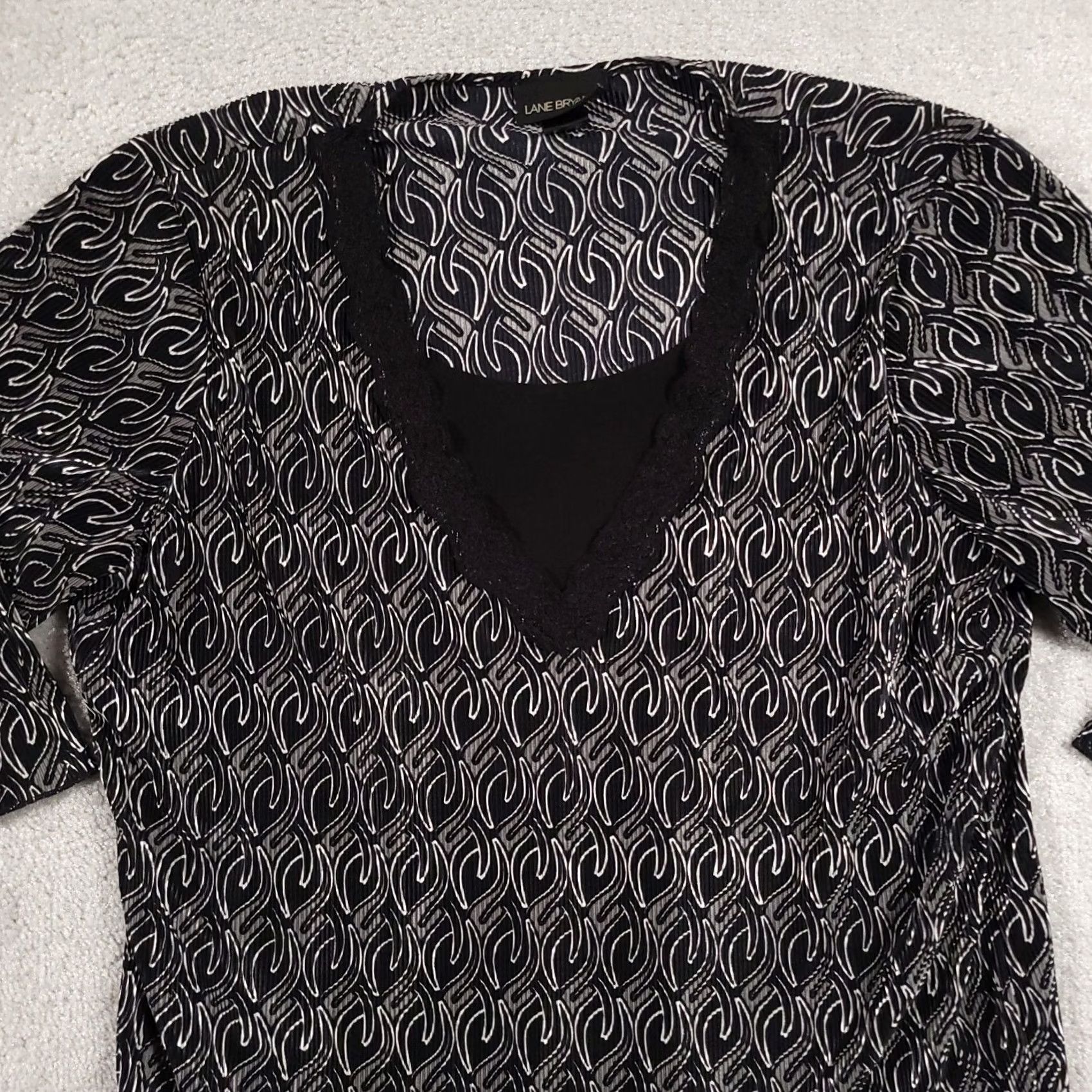 Vintage VINTAGE Lane Bryant Shirt Women's 14/16 Black 3/4 Sleeve Stretch Double Pullover V Neck Blouse Size XL / US 12-14 / IT 48-50 - 3 Thumbnail