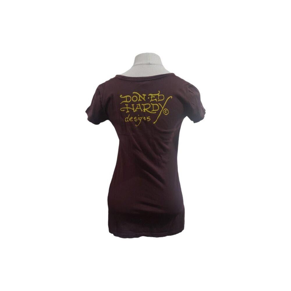Designer CT1804 Ed Hardy Brown T=shirt with Studded Rose XS Size XS / US 0-2 / IT 36-38 - 5 Thumbnail