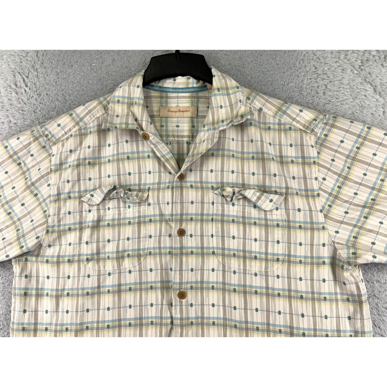 Tommy Bahama Tommy Bahama Shirt Men Large Beige Plaid Button-Up Silk Blend Camp Double Pocket Casual Size US L / EU 52-54 / 3 - 4 Thumbnail