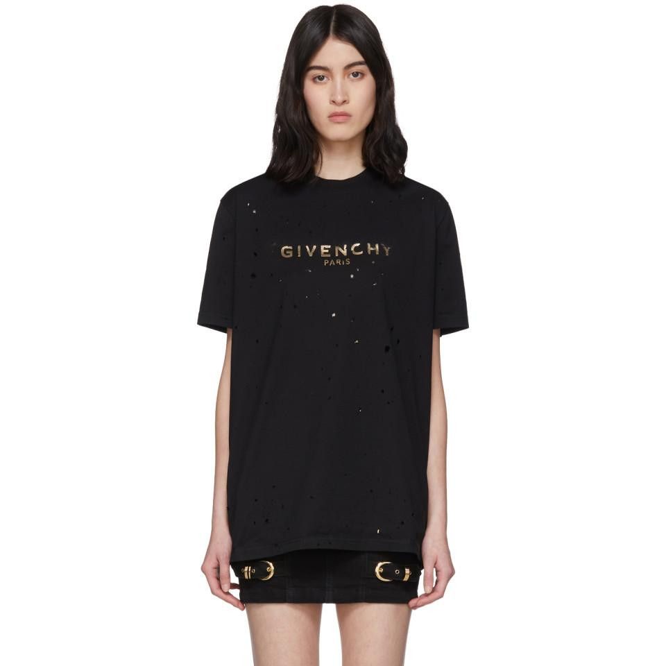Givenchy Black Distressed Gold Blurred Logo T-Shirt Size XS / US 0-2 / IT 36-38 - 1 Thumbnail