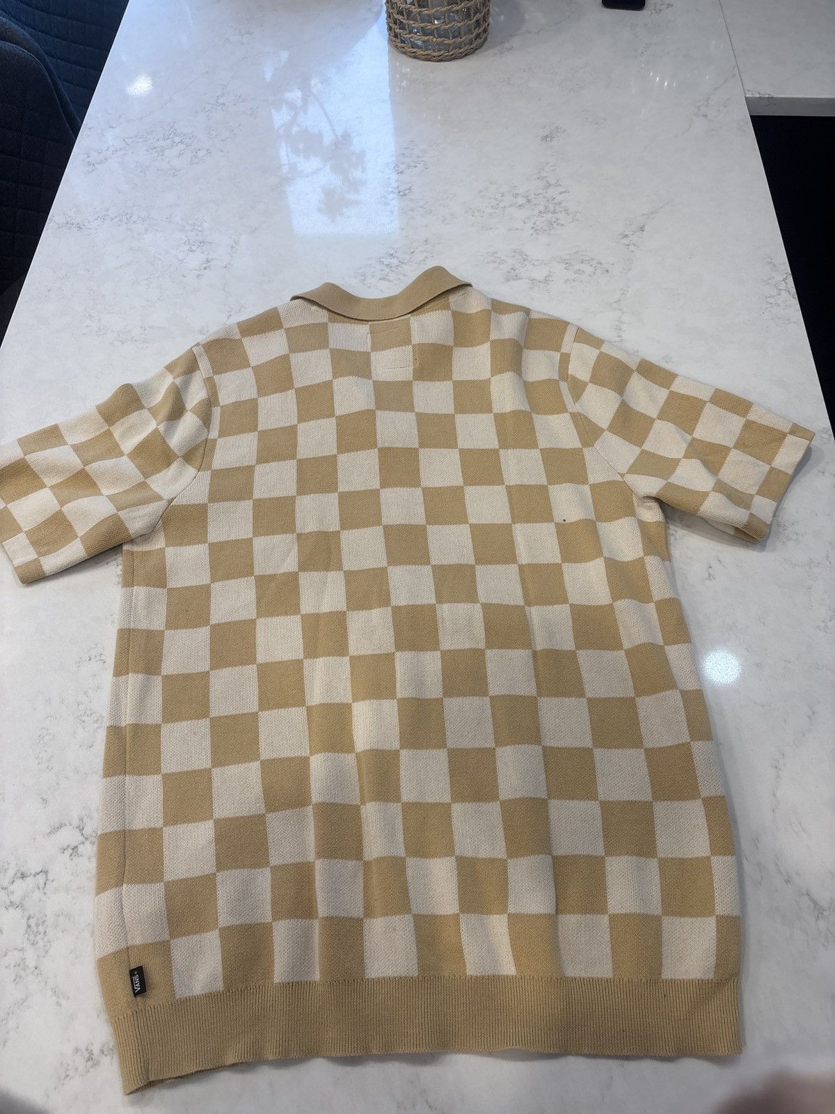 Vans Vans Checkered Knit Button-Up Polo Shirt - Beige/White Size US L / EU 52-54 / 3 - 2 Thumbnail