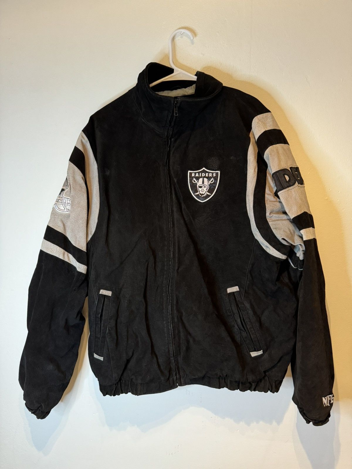 OAKLAND RAIDERS Black Suede NFL Football LETTERMAN JACKET M