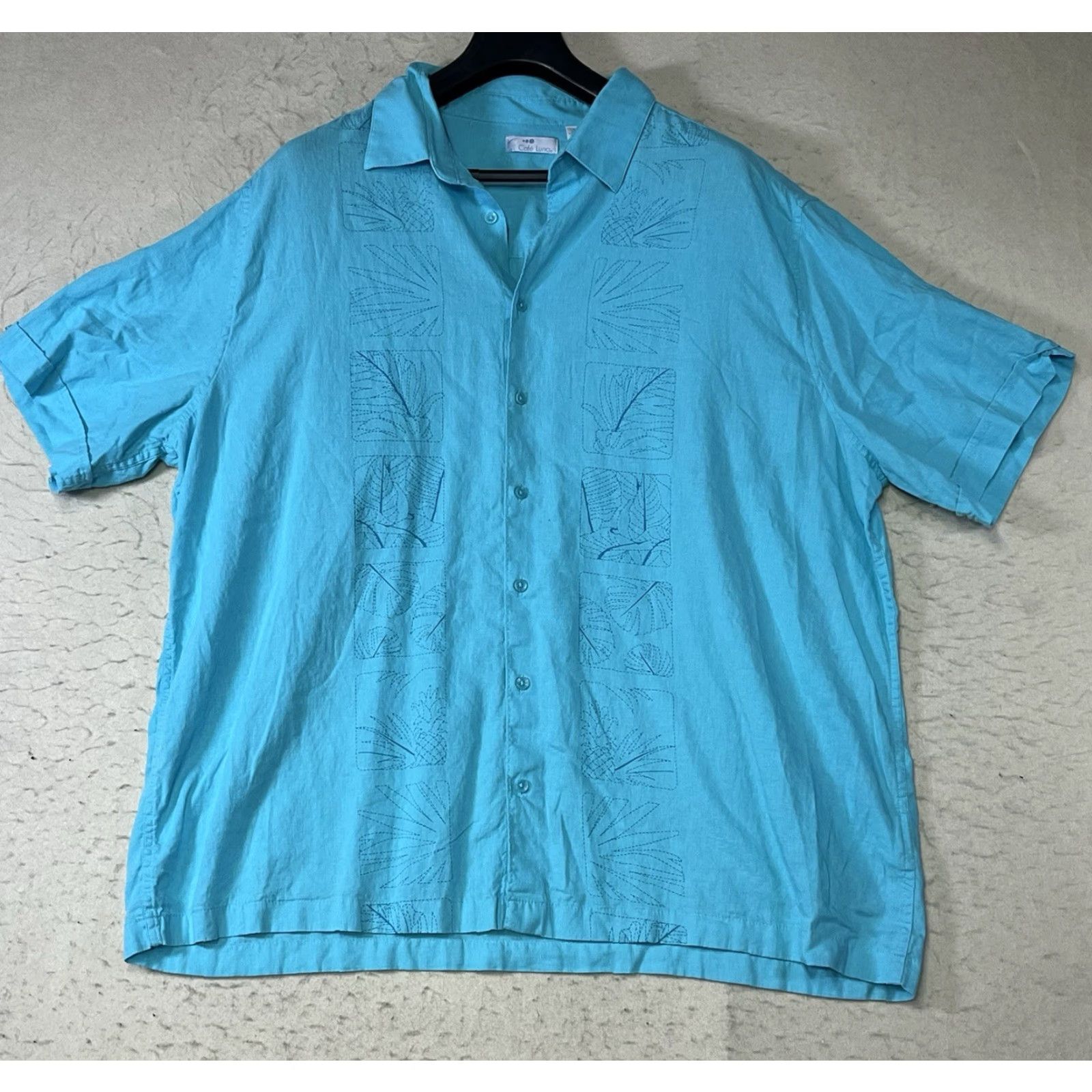 Vintage Cafe Luna Shirt Men's 2XL Short Sleeve Button-Up Linen Blend Blue with Pockets Size US XXL / EU 58 / 5 - 2 Thumbnail