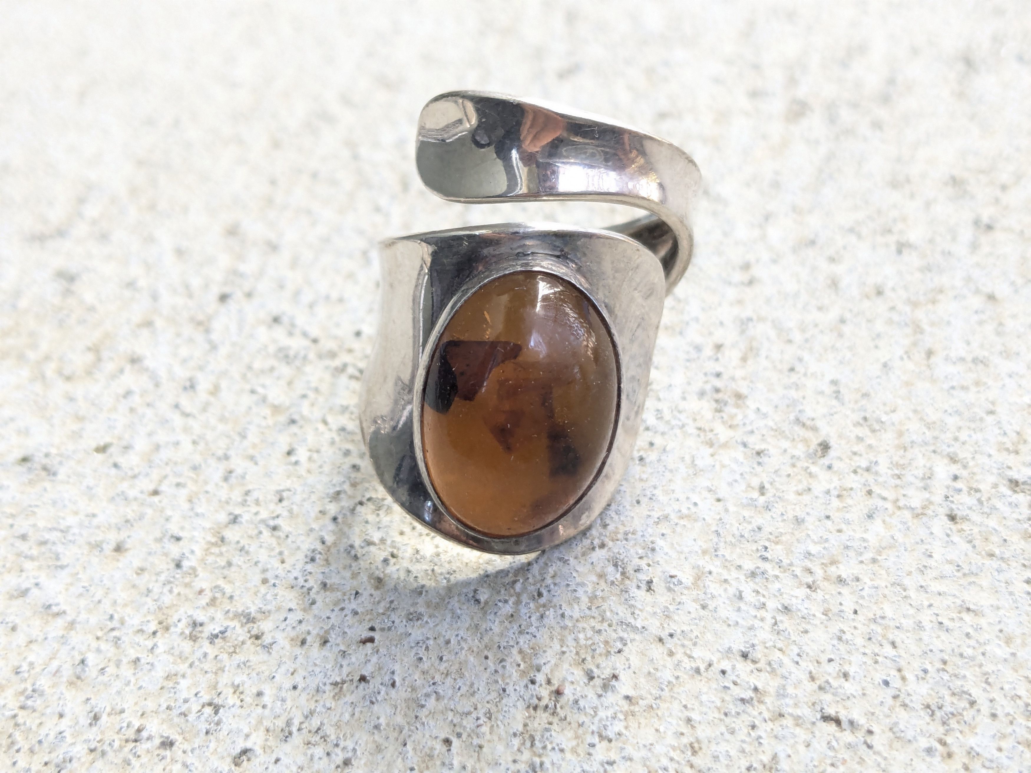 Jewelry Vintage Sterling Silver Ring Amber 9 Amber Modern Size ONE SIZE - 3 Thumbnail