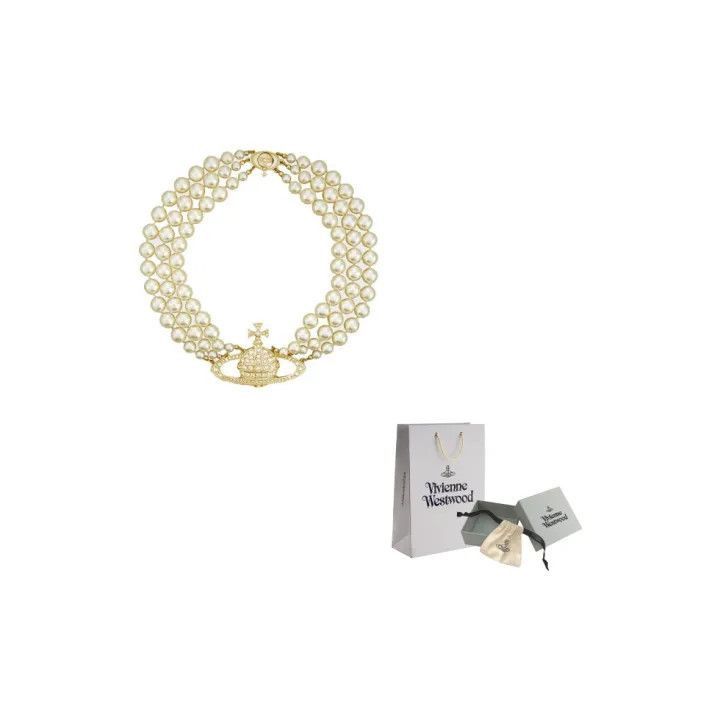 Vivienne Westwood Vivienne Westwood Three Row Pearl Bas Relief Choker -2507 Size ONE SIZE - 1 Thumbnail