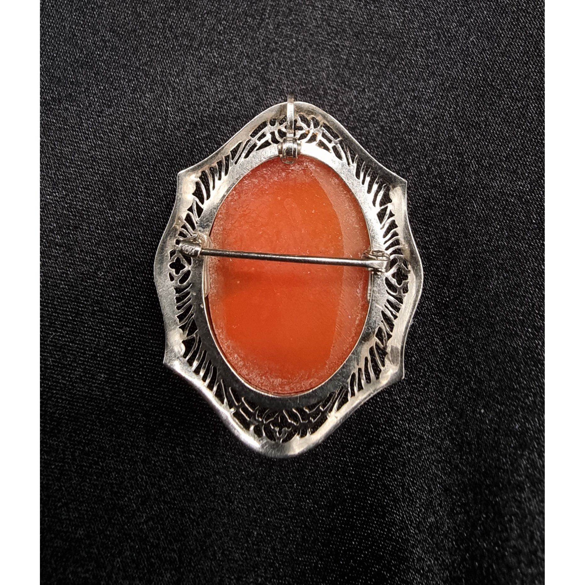 Vintage Antique 1900's-1920's 10K White Gold Real Cameo Brooch & Pen Size ONE SIZE - 5 Thumbnail