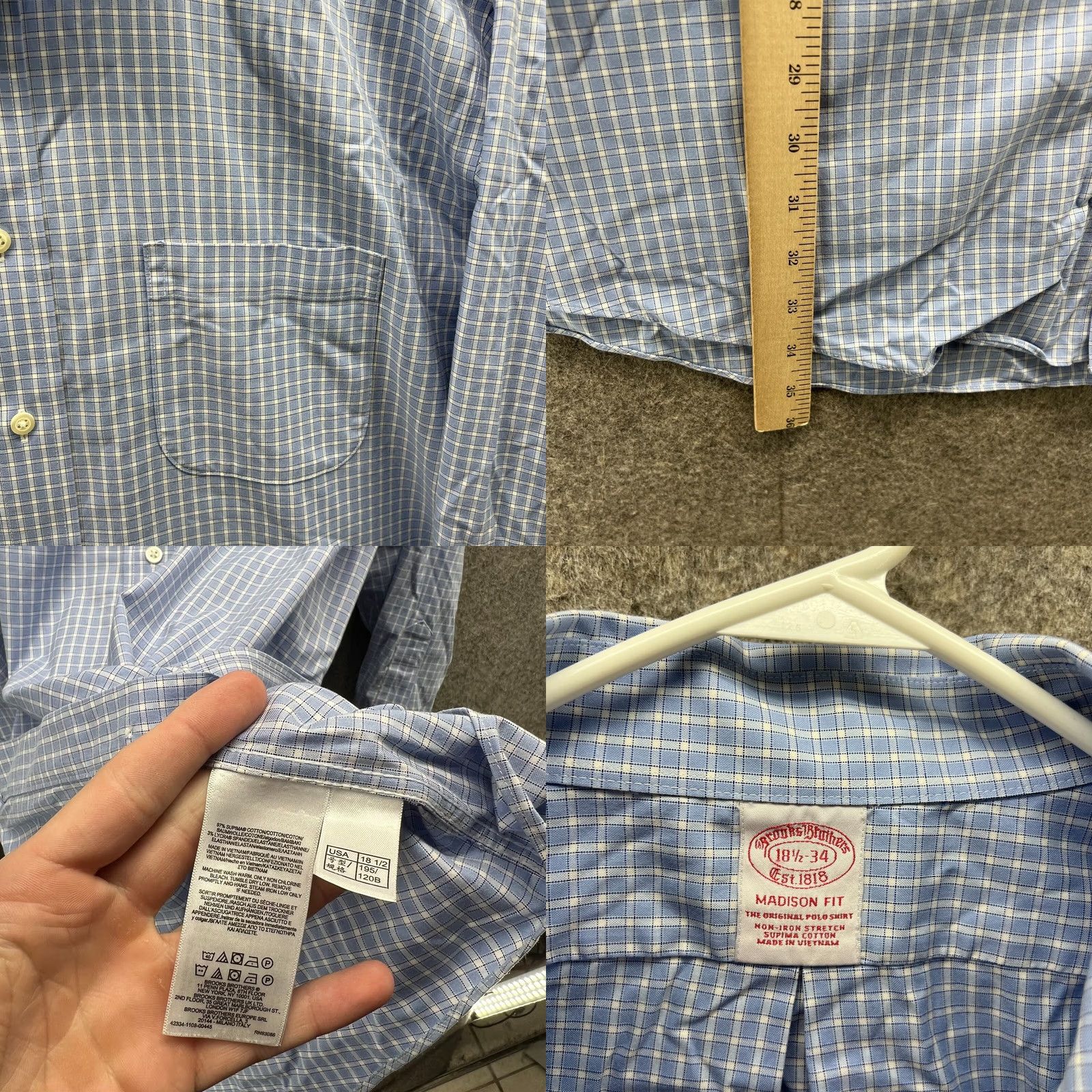 Brooks Brothers VINTAGE Brooks Brothers Shirt Men 18.5 34 Blue Gingham Regent Madison Poplin Button-Down Shirts Mens Regular Blue Pattern Check Long Sleeve Collared Size US XXL / EU 58 / 5 - 8 Thumbnail