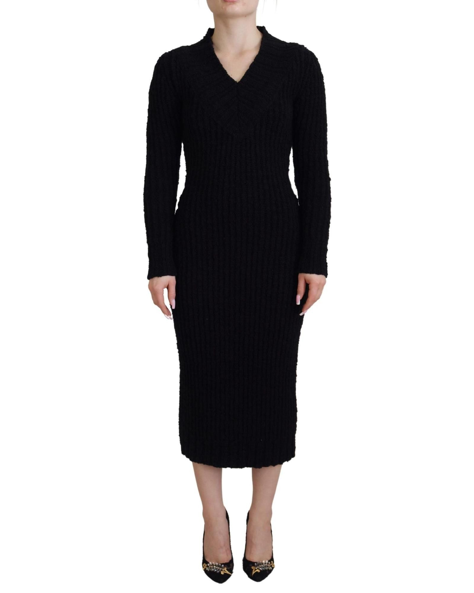 image of Dolce Gabbana Long Sleeve Wool Dress in Black, Women's (Size Small)