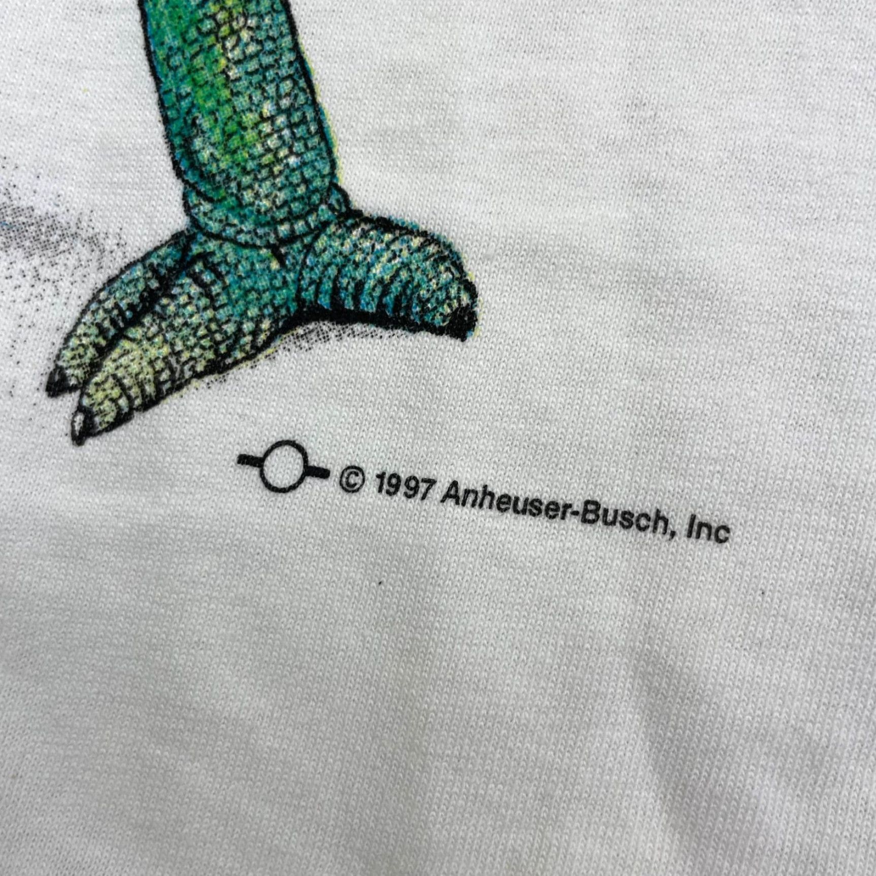Gildan VINTAGE Budweiser We Could've Been Huge! Frogs Iguana T-Shirt White Medium Mens Graphic Tee 1990s 90s Logo Double-Sided Size US M / EU 48-50 / 2 - 6 Thumbnail