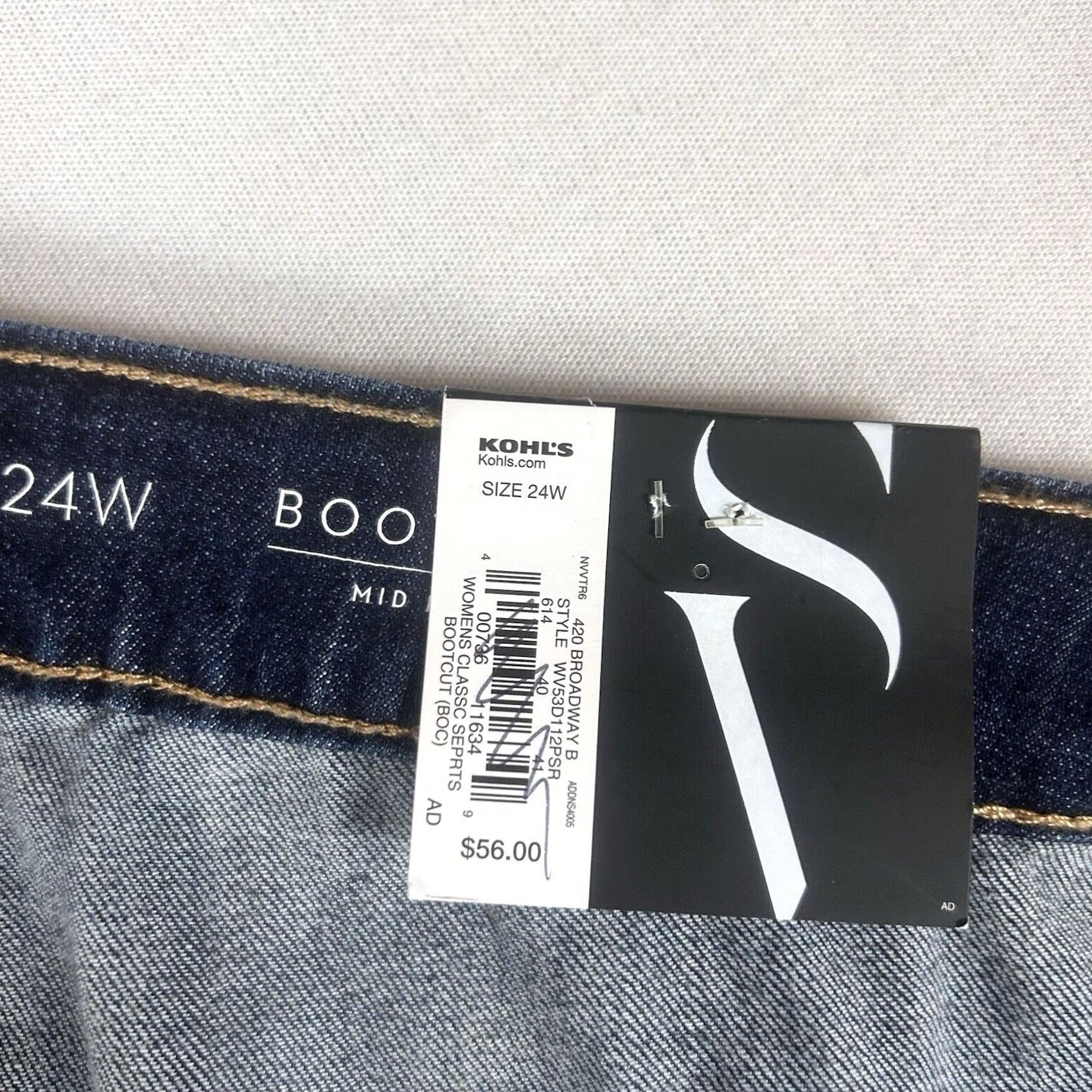 Vintage Simply Vera Boots Cut Jeans Womens 24W Plus Blue Denim Pockets Mid Rise NWT Size 42" / US 20 - 6 Thumbnail
