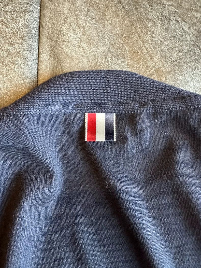 Thom Browne Thom Browne A dark blue wool knit cardigan Size US XL / EU 56 / 4 - 6 Thumbnail
