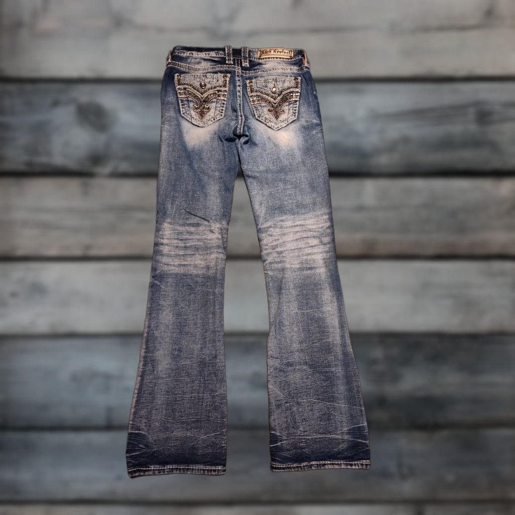 Vintage VINTAGE Rock Revival Women's Denim Jeans Bootcut Distressed Embellished 27x32 Cotton Spandex Size 27" / US 4 / IT 40 - 1 Thumbnail