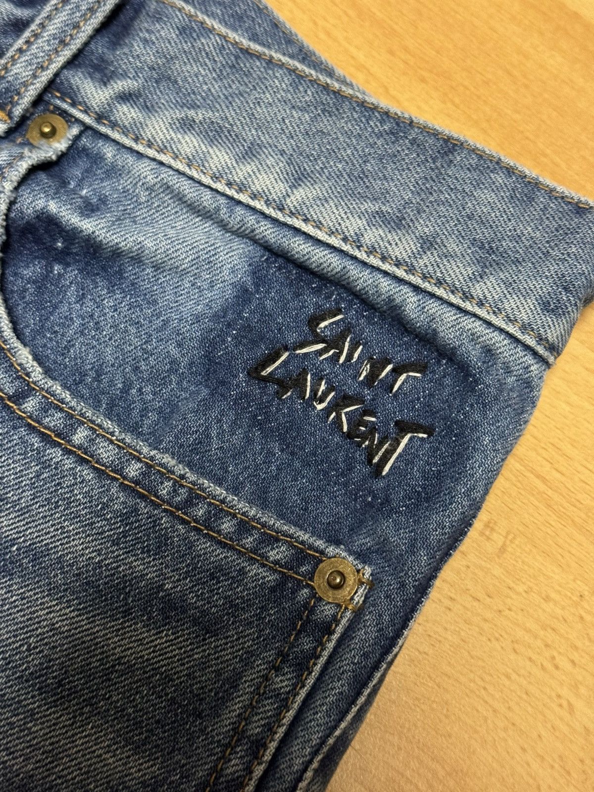 Saint Laurent Paris Saint Laurent Paris 2016 D10 Embroidered Jeans Hedi Slimane Size US 31 - 3 Thumbnail