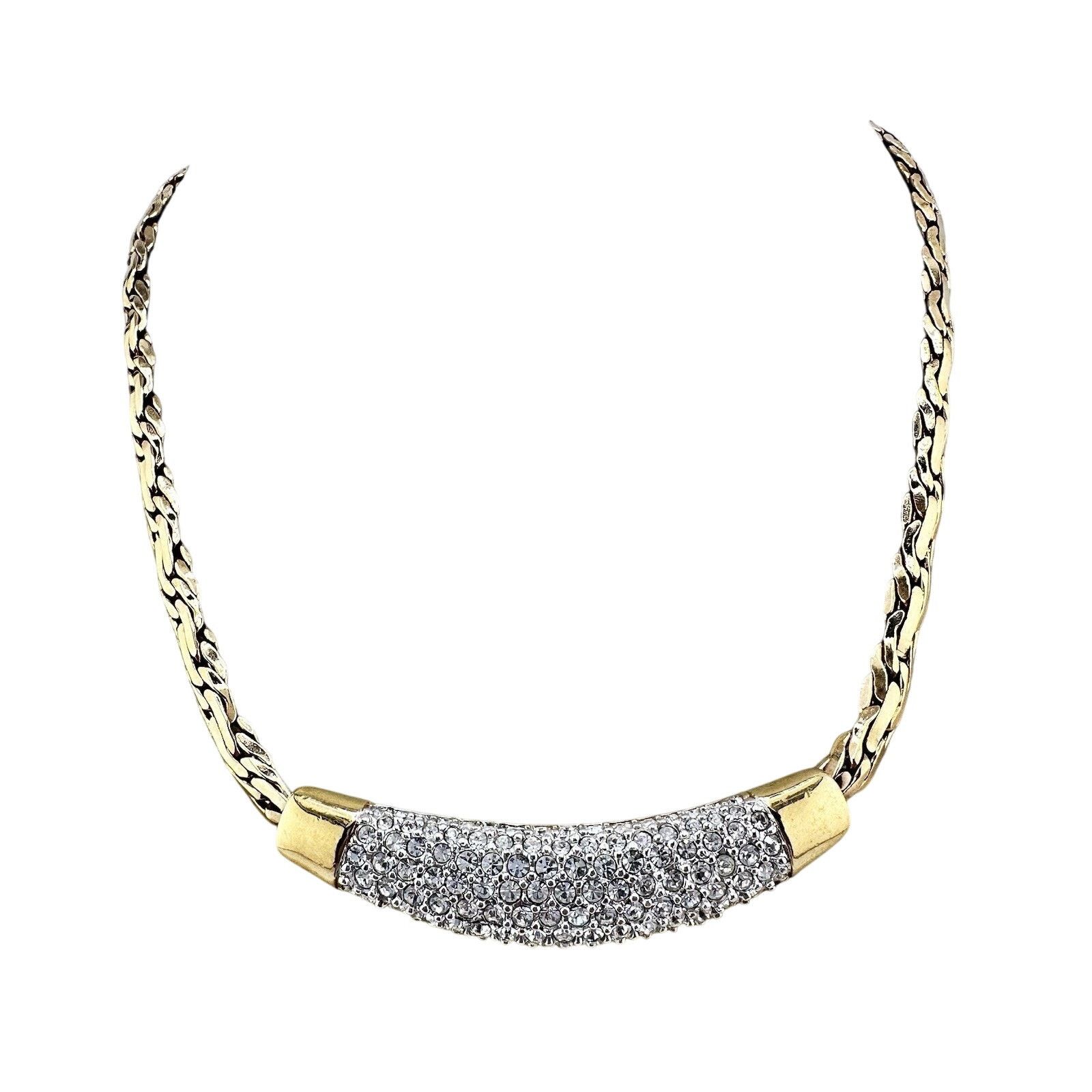 Vintage Swarovski Crystal Curved Bar Gold Tone Choker