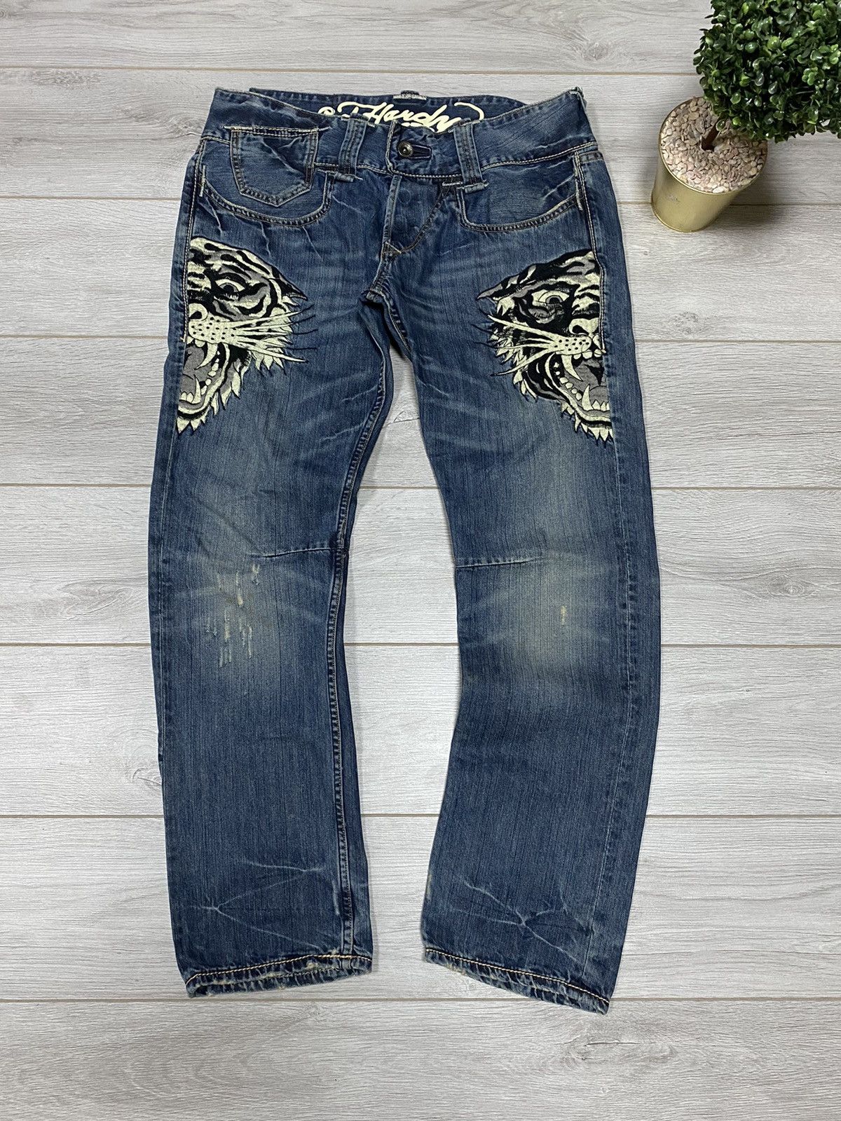 Ed Hardy Ed Hardy 🐯 tiger vintage big embro logo jeans Size US 36 / EU 52 - 1 Thumbnail