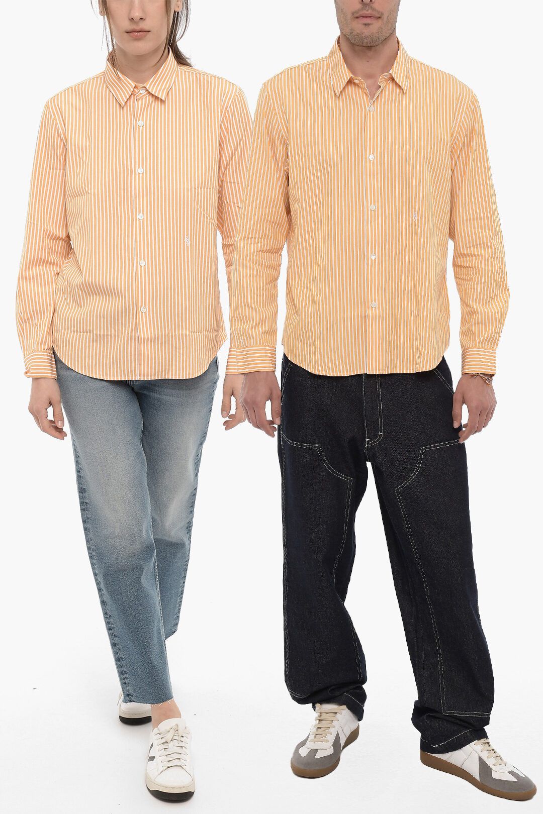 image of Sporty Rich Og1Mm0524 Poplin Cotton Charlie Unisex Shirt In Orange, Men's (Size XS)