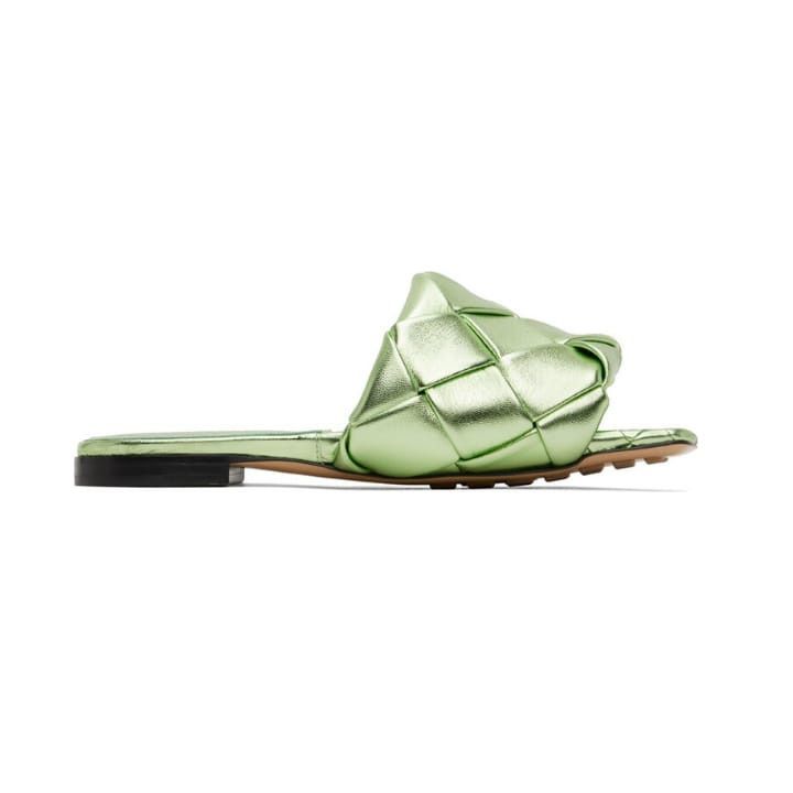 Bottega Veneta o1n1vont0924 Flats Lido in Metallic Green Size US 10.5 / IT 40.5 - 1 Thumbnail