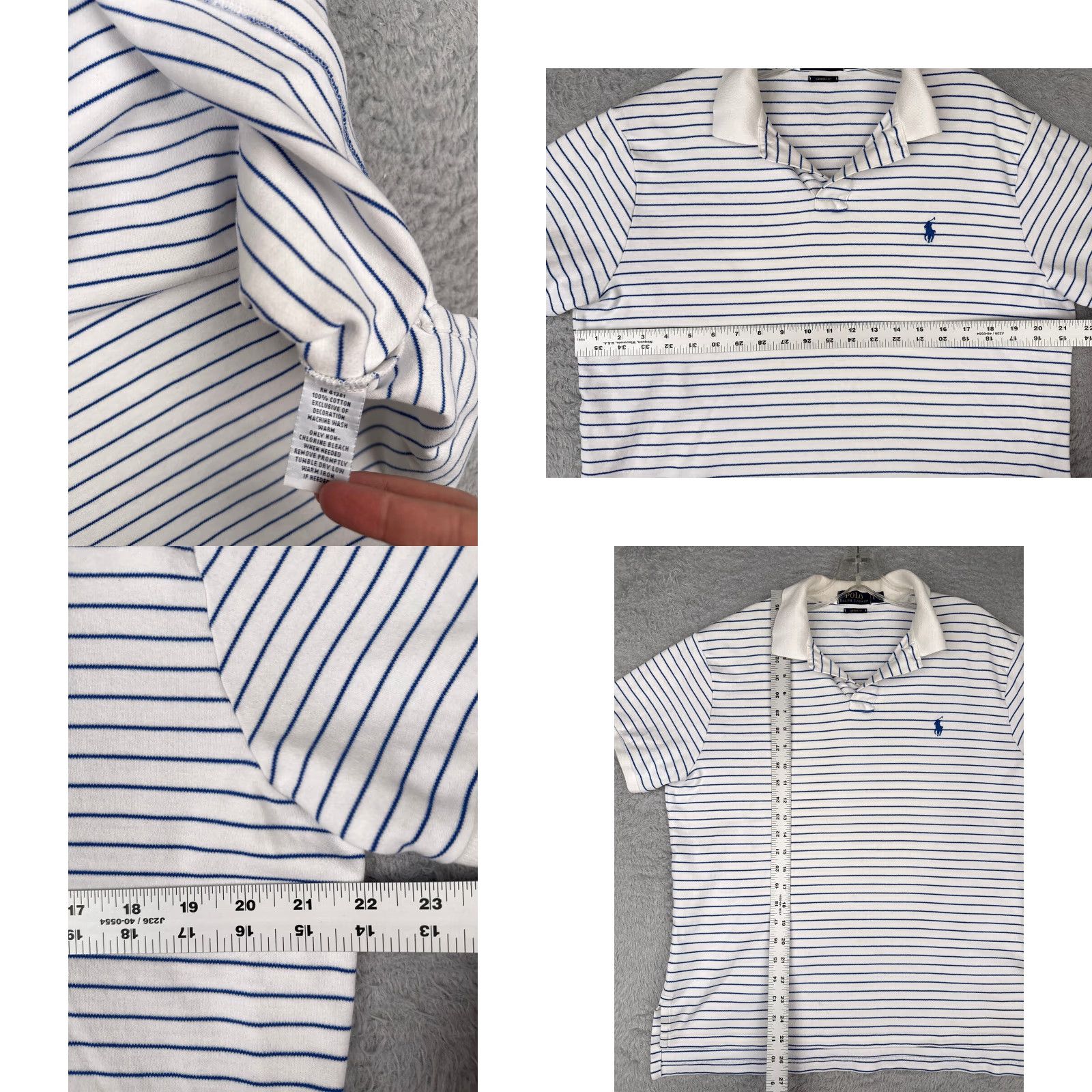 Ralph Lauren VINTAGE Polo Ralph Lauren Shirt Men Large Blue White Stripe 100% Cotton Slim Fit Short Sleeve 40" Chest Mens Size US L / EU 52-54 / 3 - 8 Thumbnail