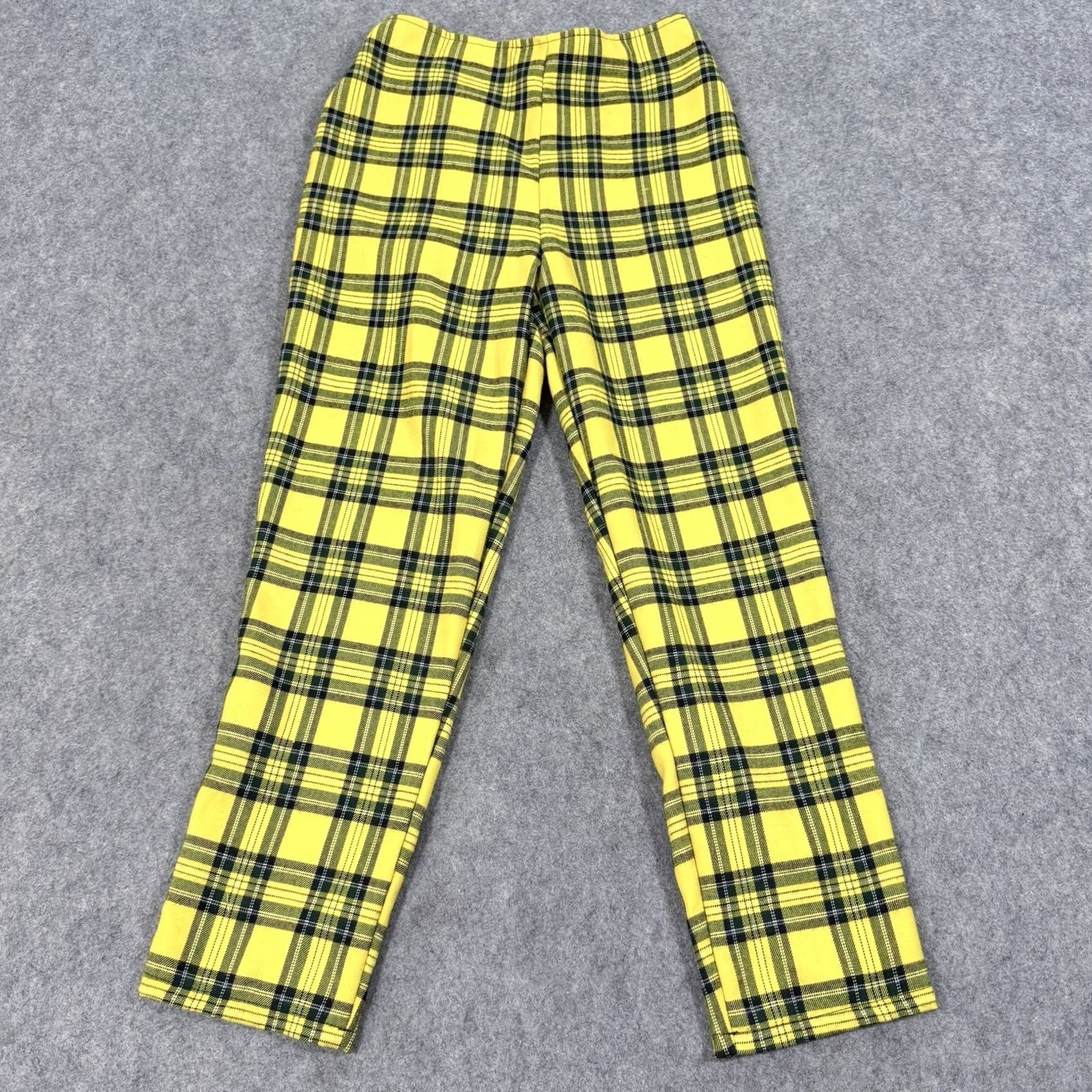 Vintage Purrr Melrose Pants Women's 90s Yellow Plaid Back-Zip Slimming Elastic Waist Casual Workwear Straight Inseam 23.75" Size 24 Regular Size 42" / US 20 - 2 Thumbnail