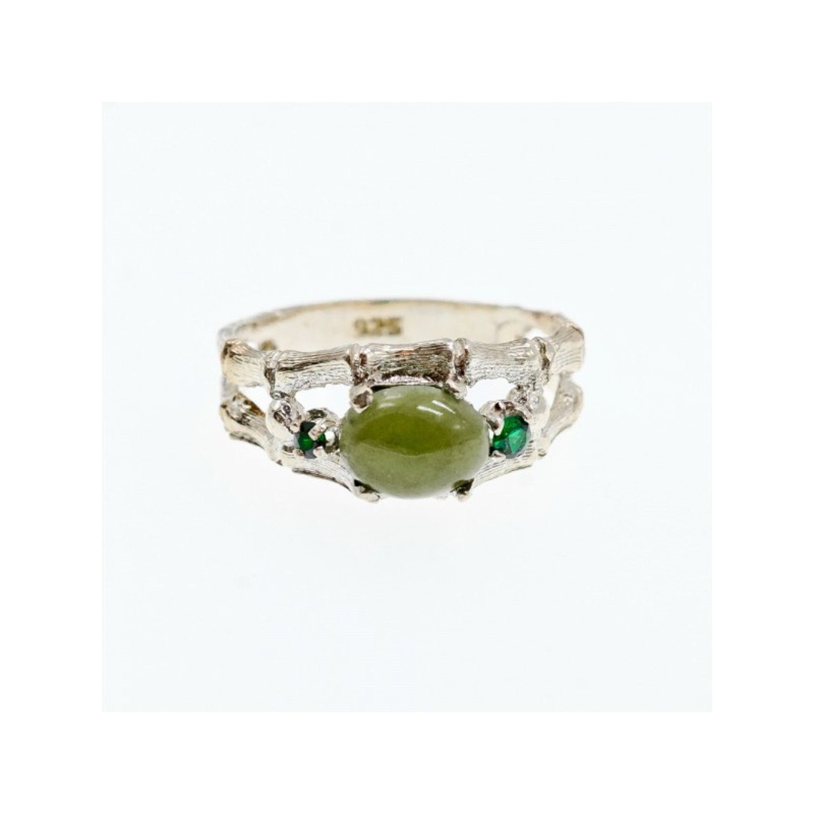 Jewelry 925 STERLING SILVER NEPHRITE ( JADE ) & EMERALDS RING SIZE 8 Size ONE SIZE - 1 Thumbnail