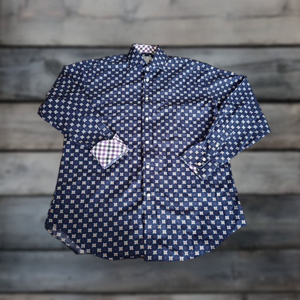 Vintage Vintage Jack Stone Men's Button-Up Shirt Large Blue Orange Geometric Pattern Casual 70s Preppy Two-Tone Size US L / EU 52-54 / 3 - 1 Thumbnail