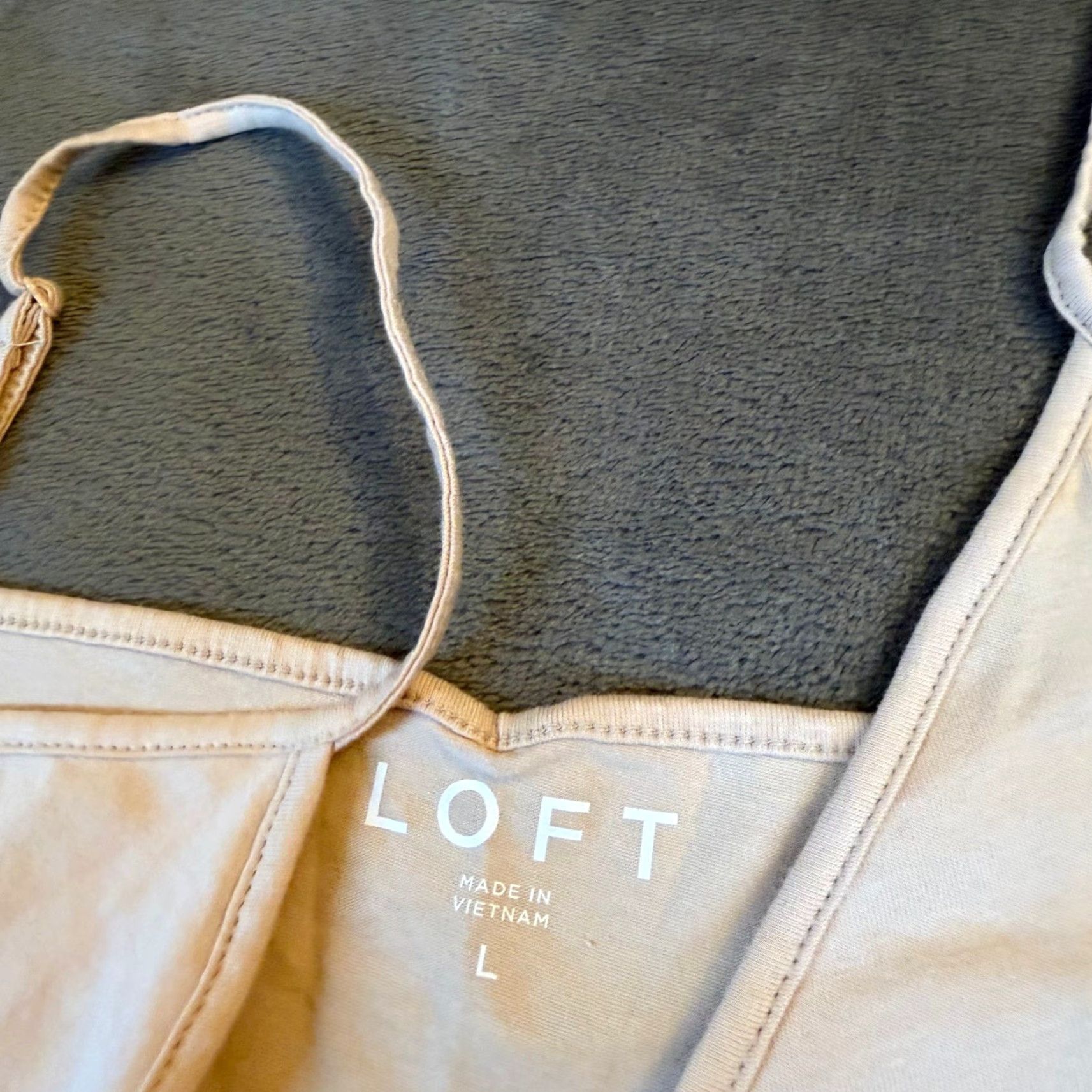 Loft LOFT Beige V-Neck Spaghetti Strap Tank Top Womens Large NWT Camisole Knit Cotton Blend Spandex Logo Lightweight Adjustable Strap Sleeveless Size L / US 10 / IT 46 - 3 Thumbnail