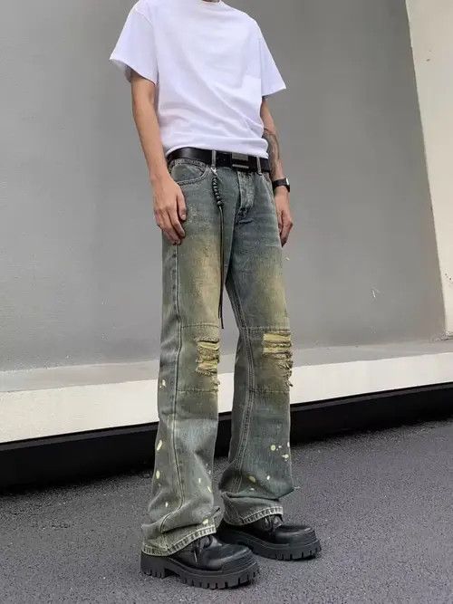 VIBE Retro nostalgic washed ripped jeans with splashes of ink Size US 32 / EU 48 - 8 Thumbnail