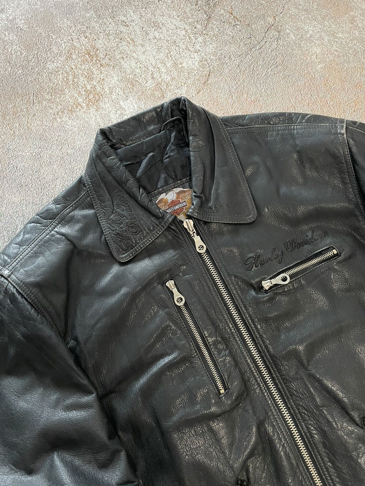 Harley Davidson Vintage Harley Davidson Heavy Leather Jacket Big Logo Size US XL / EU 56 / 4 - 3 Thumbnail