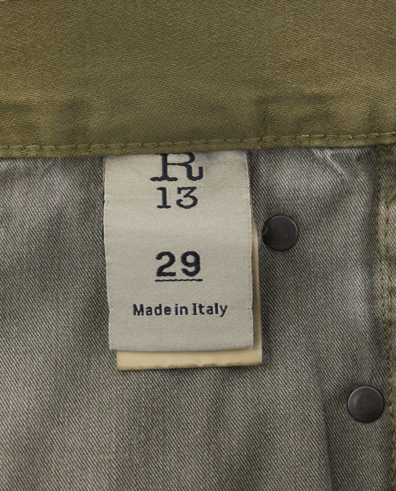 R13 BOYFRIEND 29 Olive Garment Dyed Moleskin Faded FW25 86536 Size 29" - 8 Thumbnail