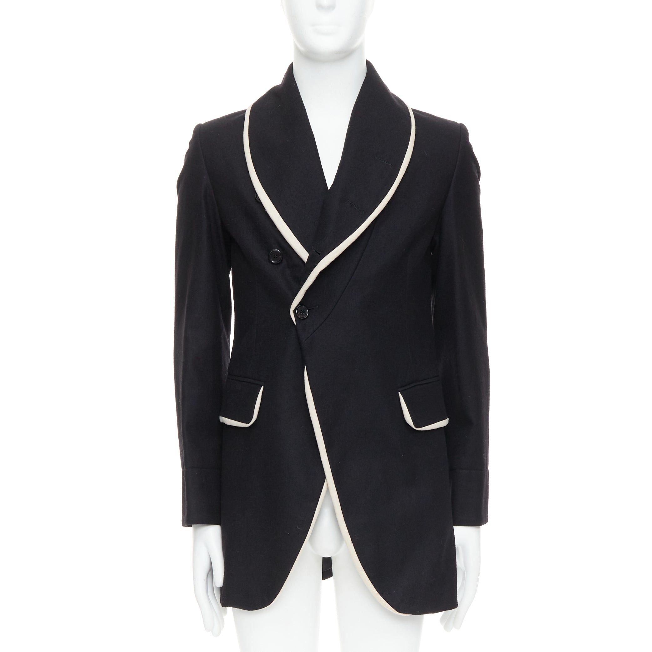 Ann Demeulemeester rare ANN DEMEULEMEESTER black virgin wool cotton shawl pipe collar coat XXS Size US XS / EU 42 / 0 - 1 Thumbnail
