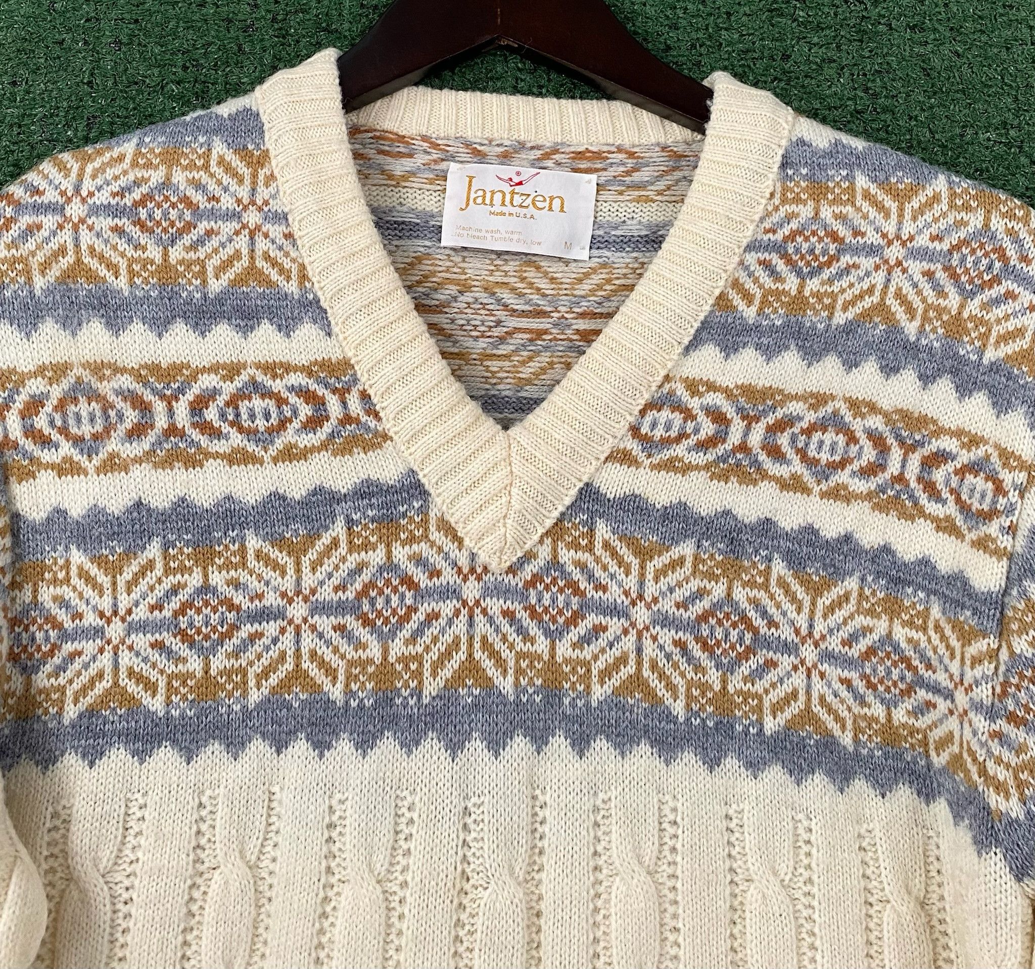 Jantzen 80’s Jantzen Fair Isle Wool Blend V-Neck Sweater Medium Size US M / EU 48-50 / 2 - 2 Thumbnail