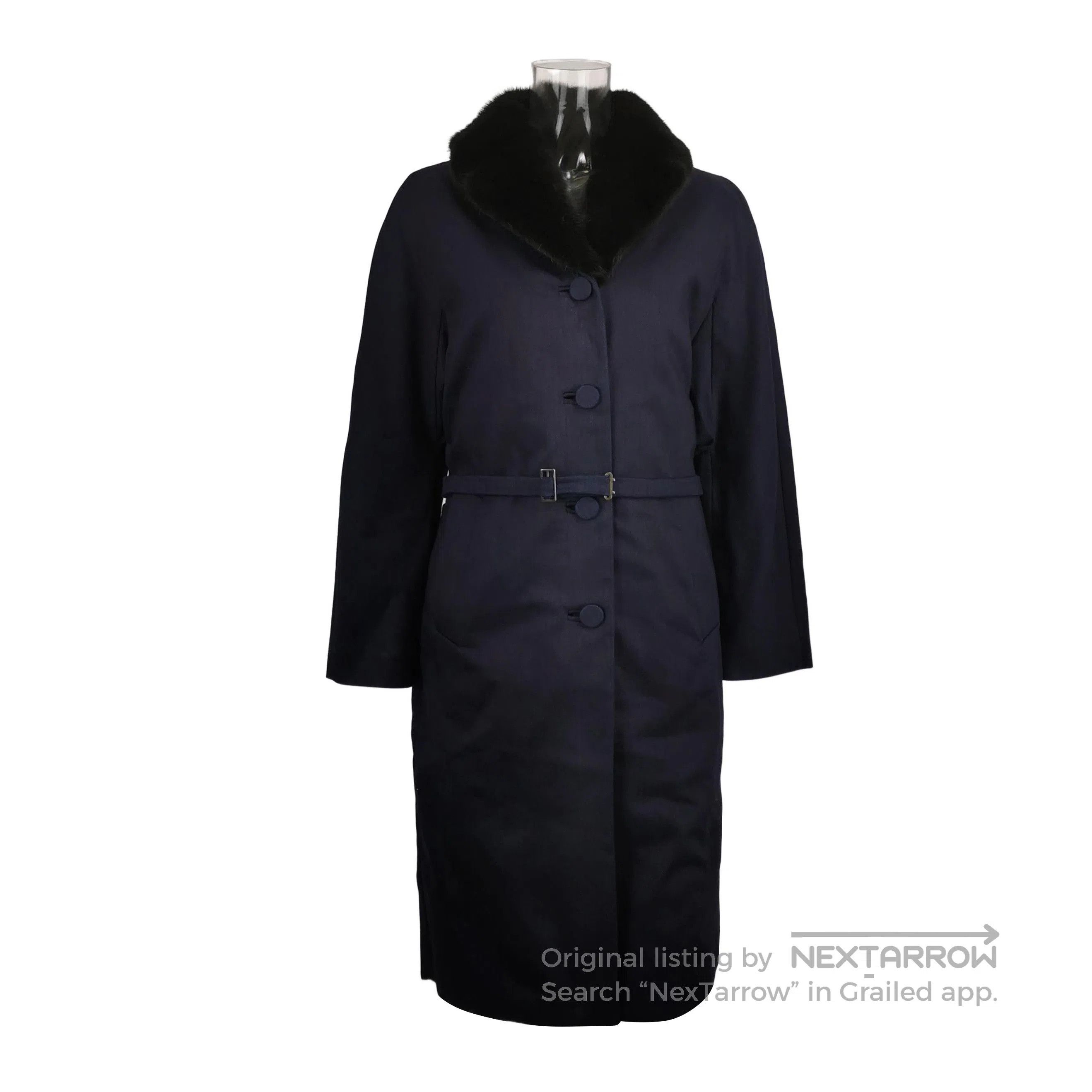 Prada Prada Navy Button-Up Coat with Fur Collar . Size US L / EU 52-54 / 3 - 1 Thumbnail